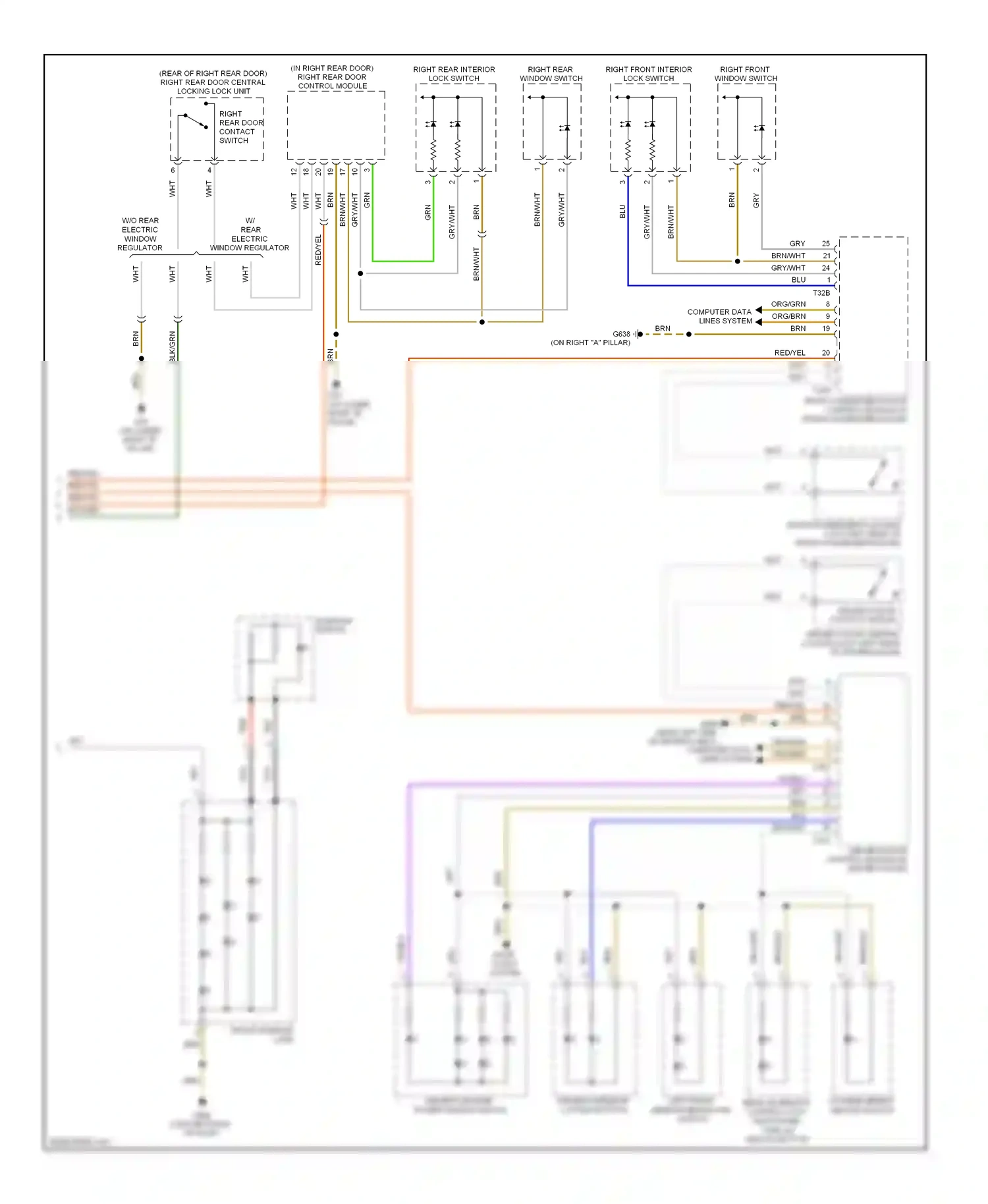 Wiring diagram driver's master power window switch for Volkswagen Passat B6 (2005-2010) (1 of 1)