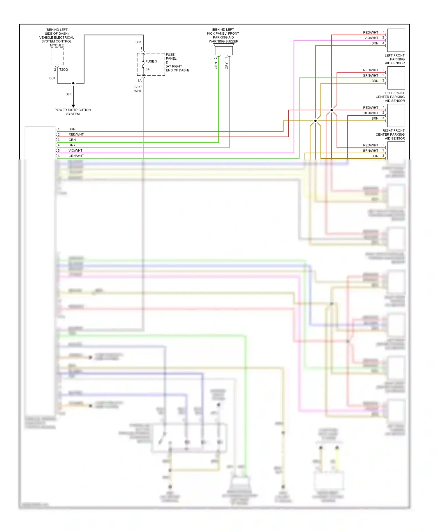 Wiring diagram left front parking aid sensor for Volkswagen Passat B6 (2005-2010) (1 of 2)