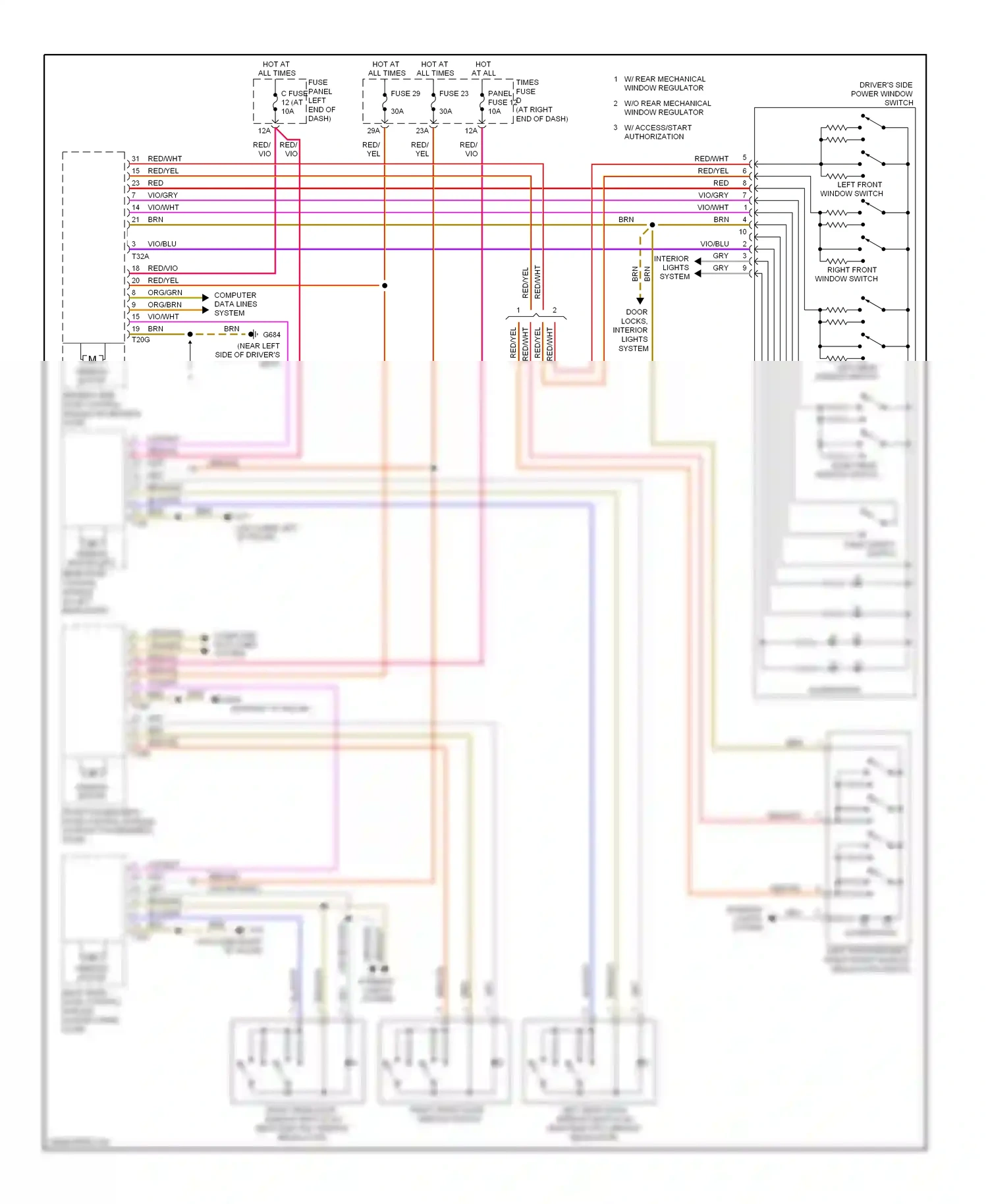 Wiring diagram left front window switch for Volkswagen Passat B6 (2005-2010) (1 of 1)