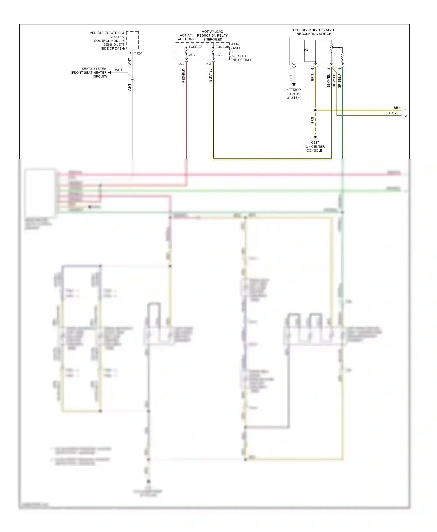 Wiring diagram left rear backrest heating element for Volkswagen Passat B6 (2005-2010) (1 of 3)