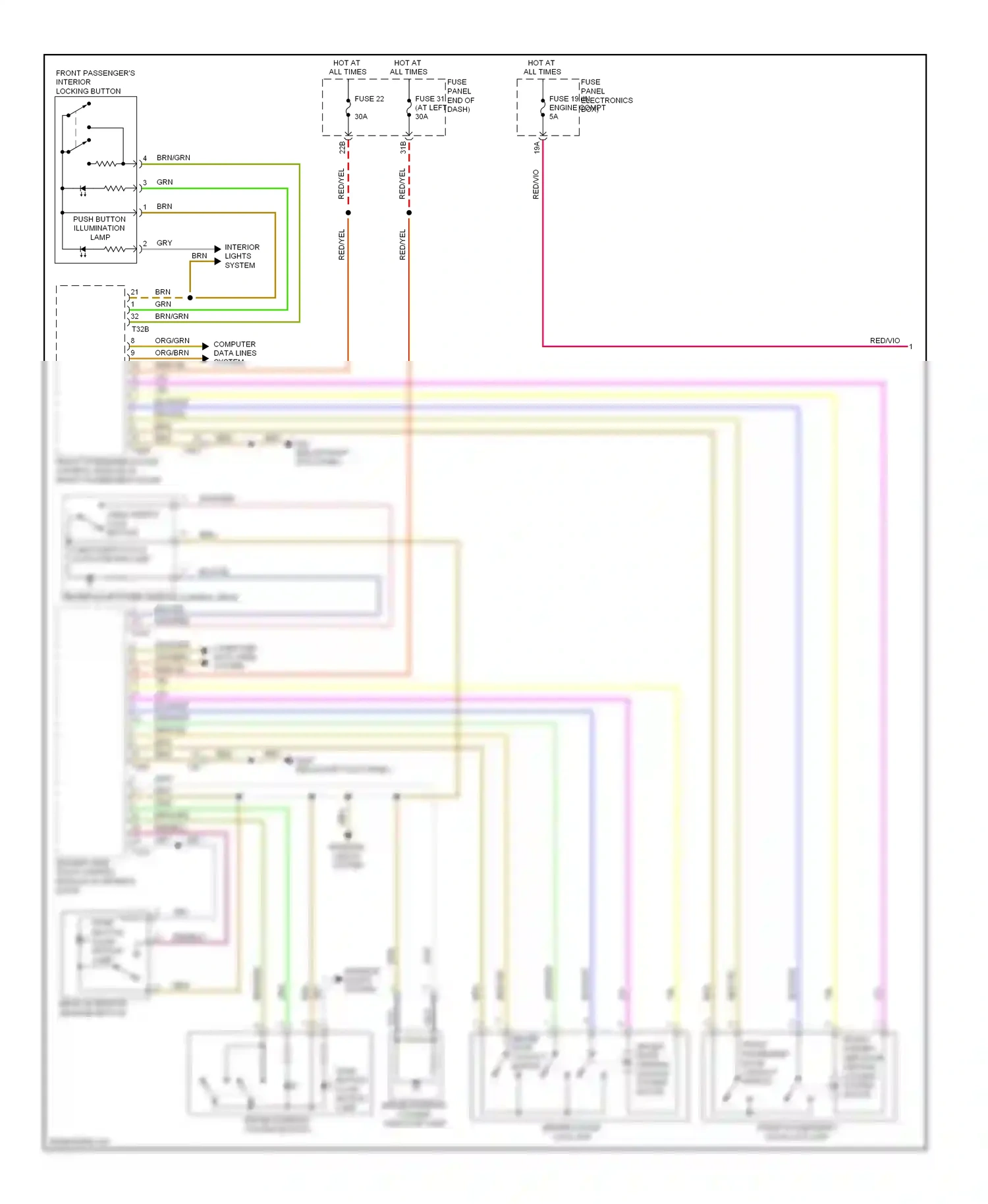 Wiring diagram driver interior locking button for Volkswagen Passat B7 (2010-2015) (1 of 3)
