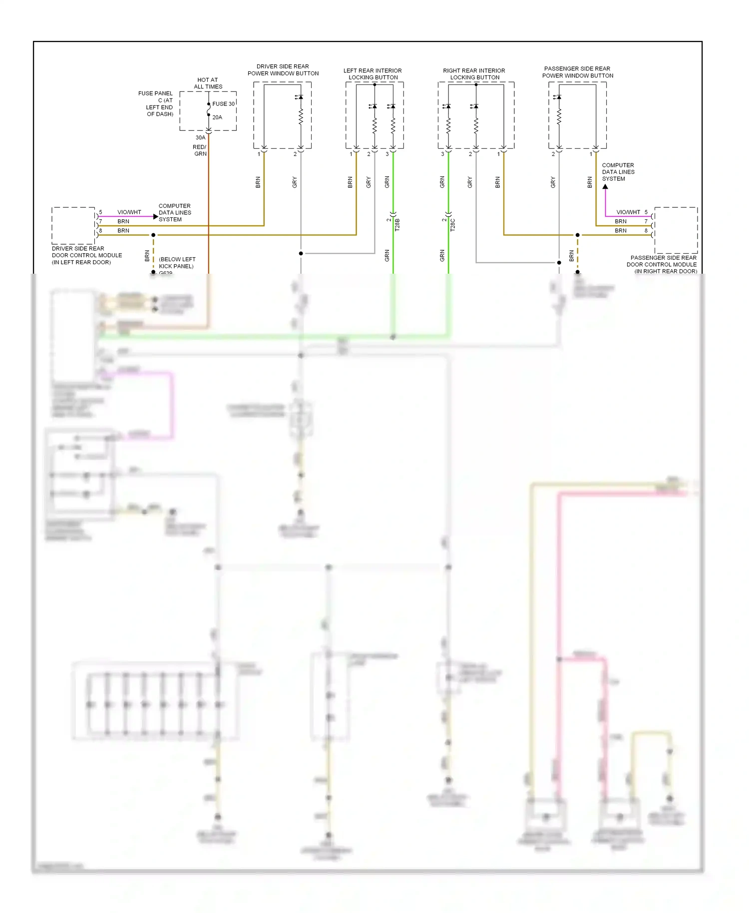 Wiring diagram driver side rear power window button for Volkswagen Passat B7 (2010-2015) (1 of 2)