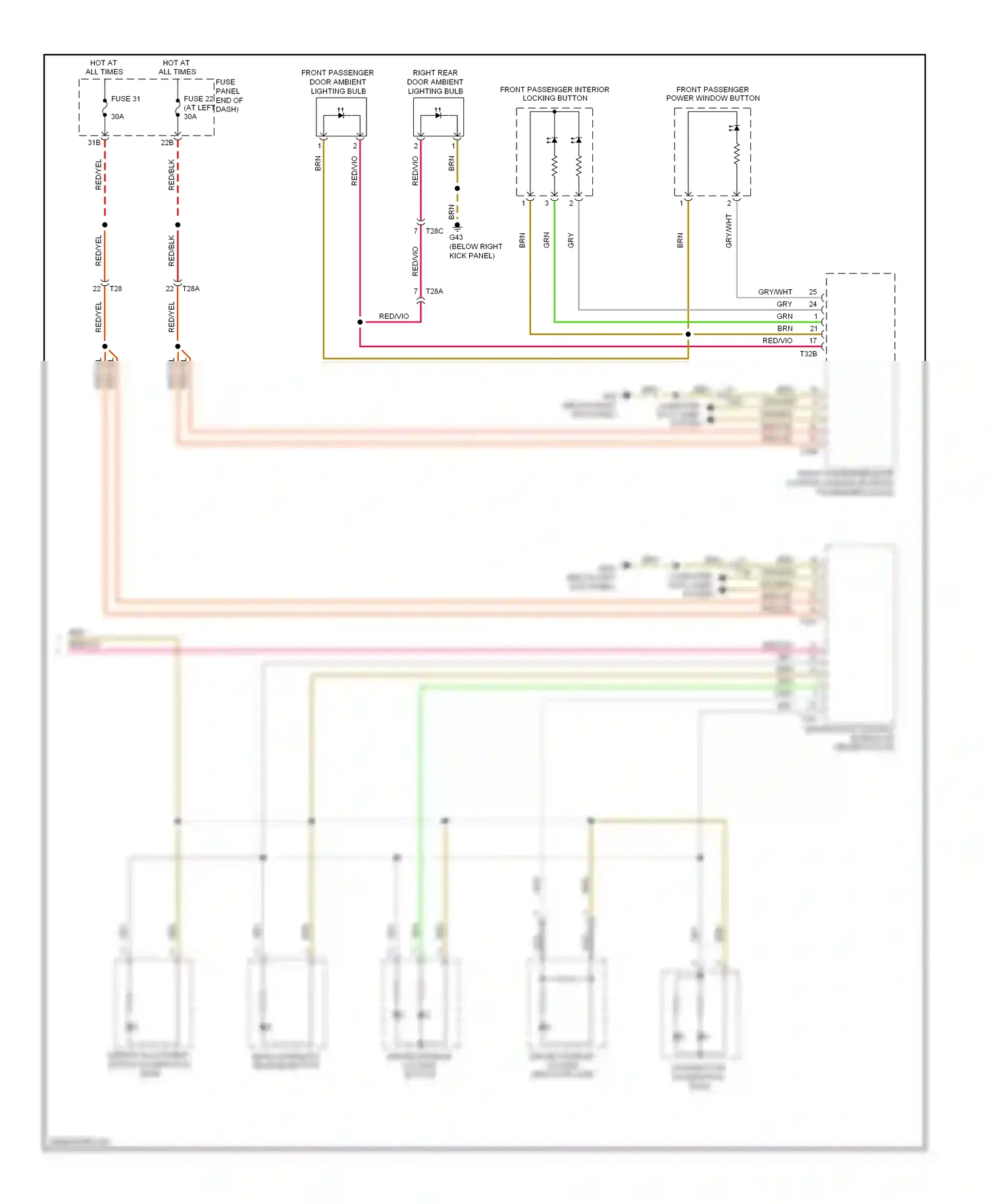Wiring diagram push button illumination bulb for Volkswagen Passat B7 (2010-2015) (2 of 3)