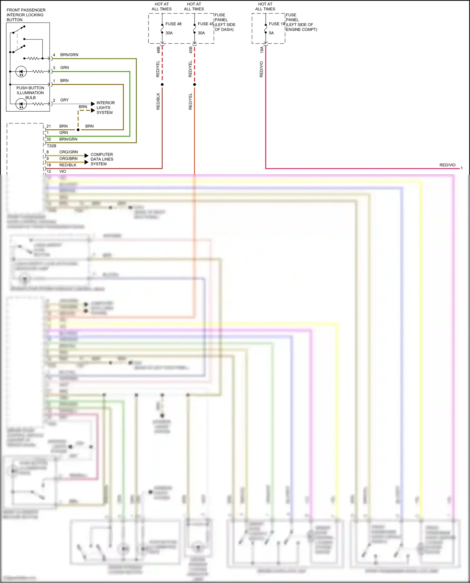 Wiring diagram front passenger interior locking button for Volkswagen Passat B8 facelift (2019-2024) (1 of 3)