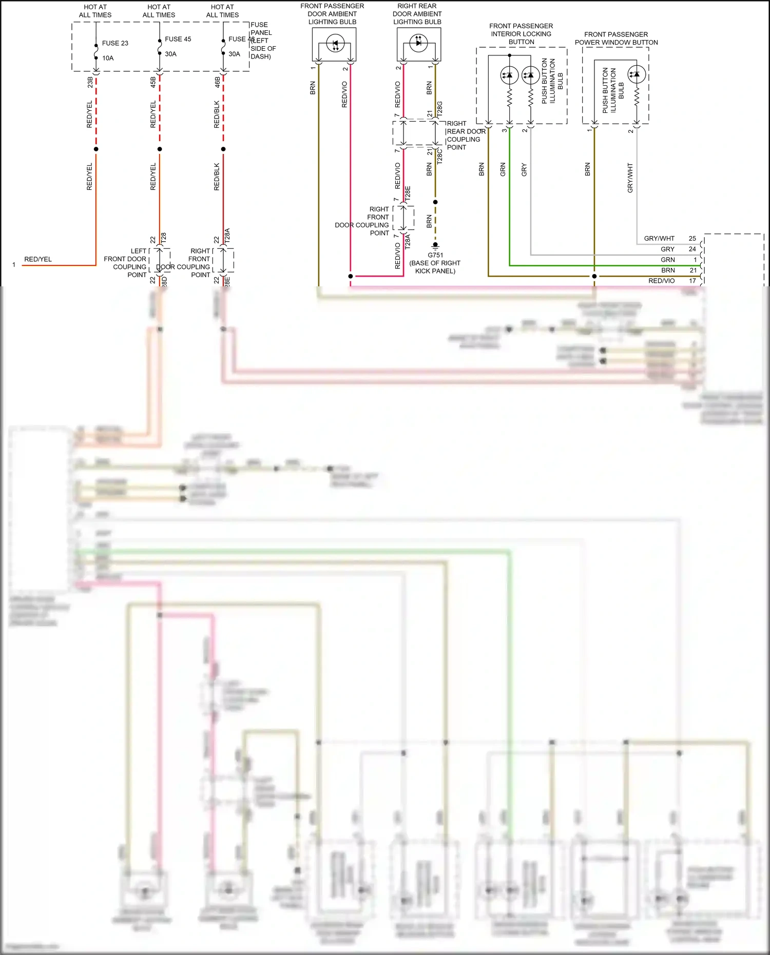 Wiring diagram front passenger interior locking button for Volkswagen Passat B8 facelift (2019-2024) (2 of 3)