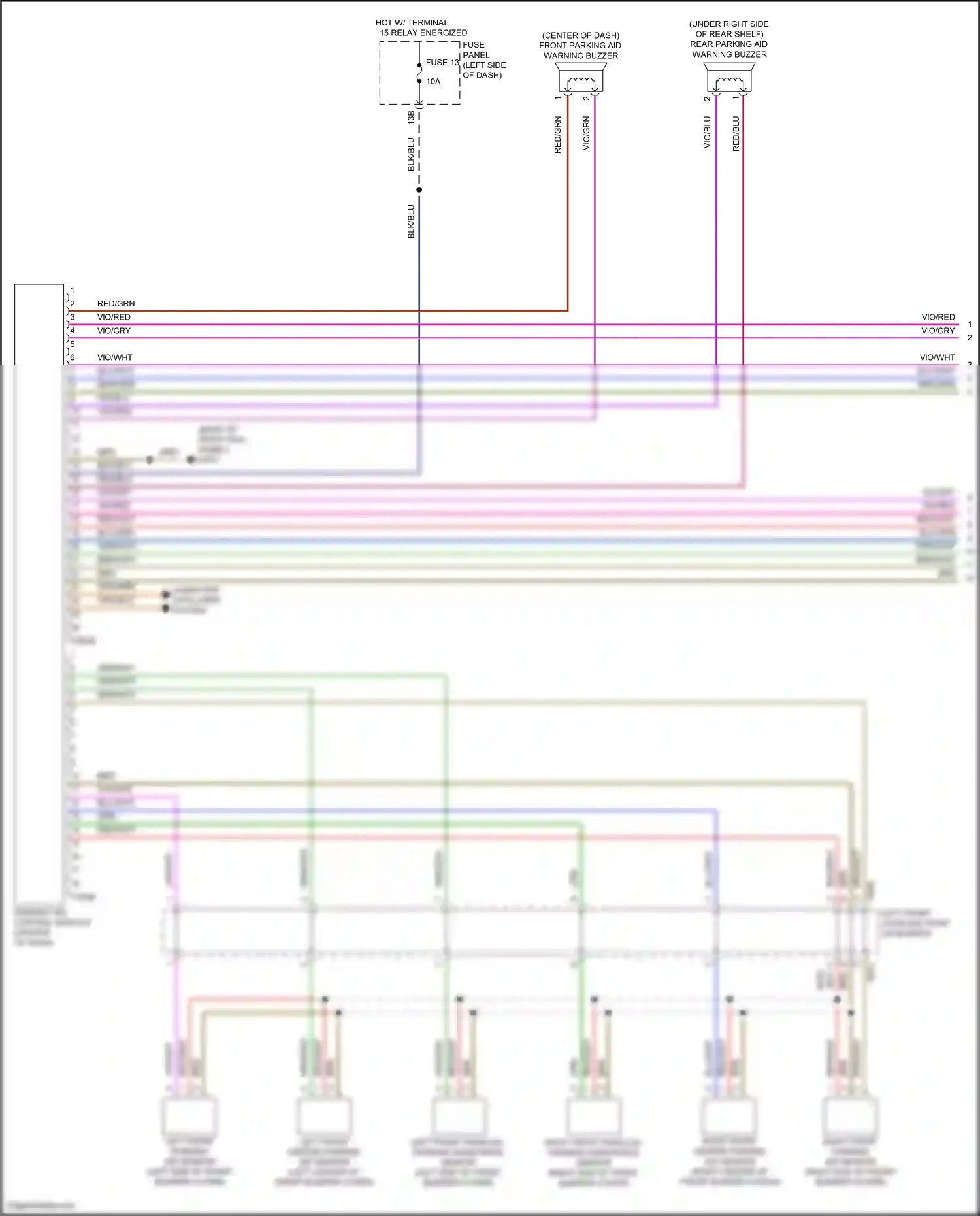 Wiring diagram left front coupling point on bumper for Volkswagen Passat B8 facelift (2019-2024) (2 of 2)