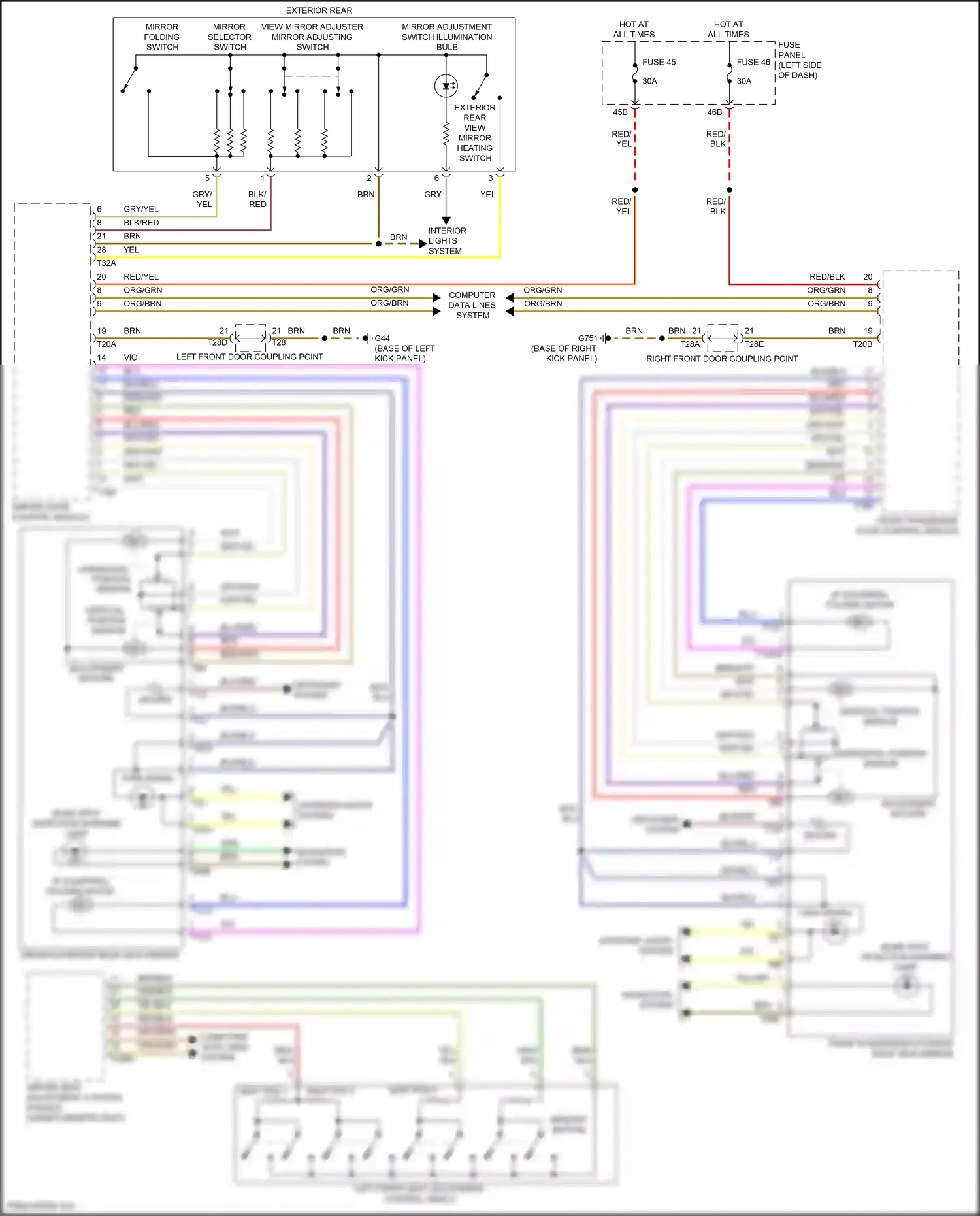 Wiring diagram mirror selector switch for Volkswagen Passat B8 facelift (2019-2024) (1 of 2)
