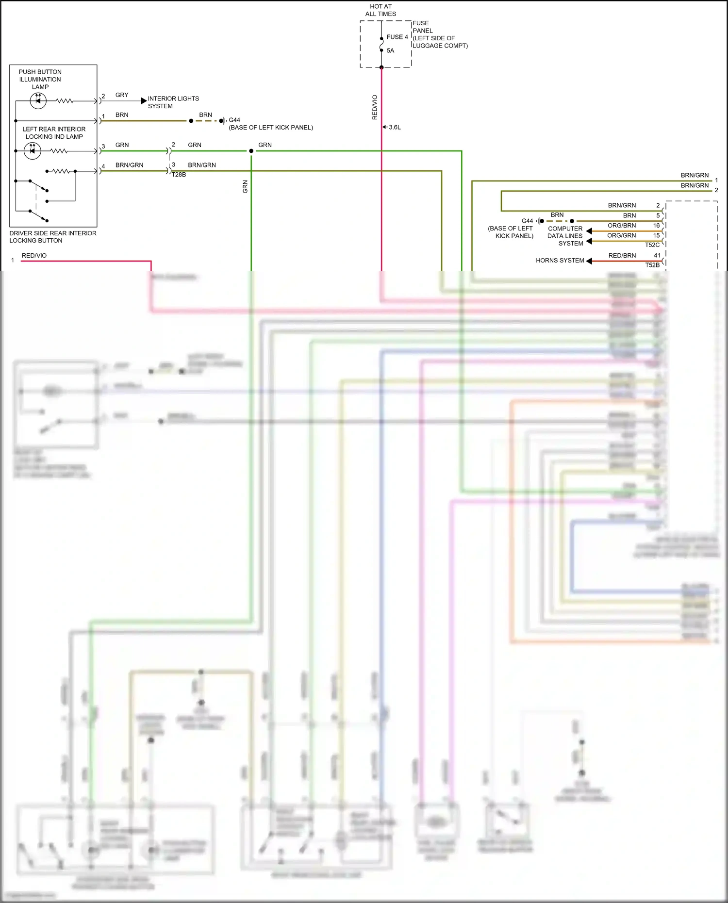 Wiring diagram driver side rear interior locking button for Volkswagen Passat B8 (2014-2020) (1 of 4)