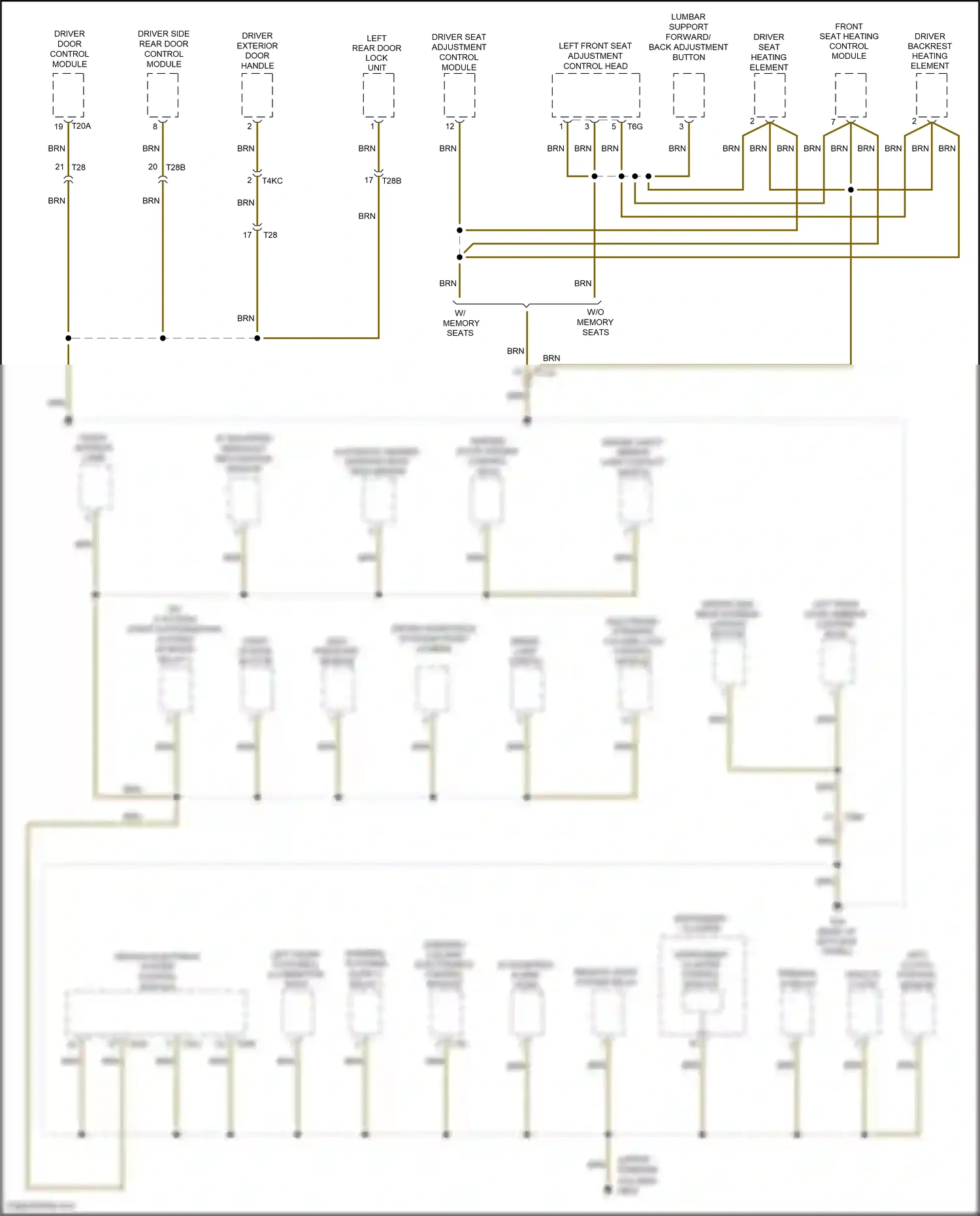 Wiring diagram left front seat adjustment control head for Volkswagen Passat B8 (2014-2020) (2 of 3)
