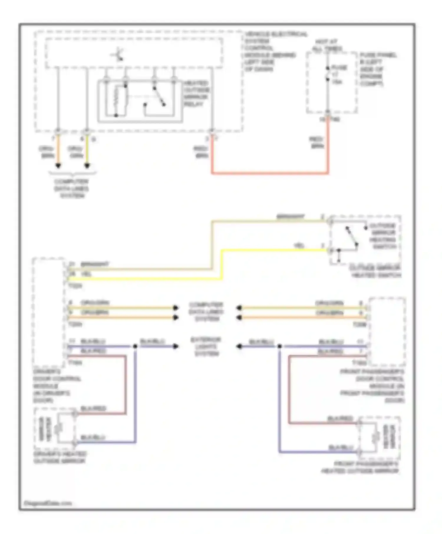Wiring diagram front passenger's heated outside mirror for Volkswagen Tiguan I (2007-2011) (1 of 1)