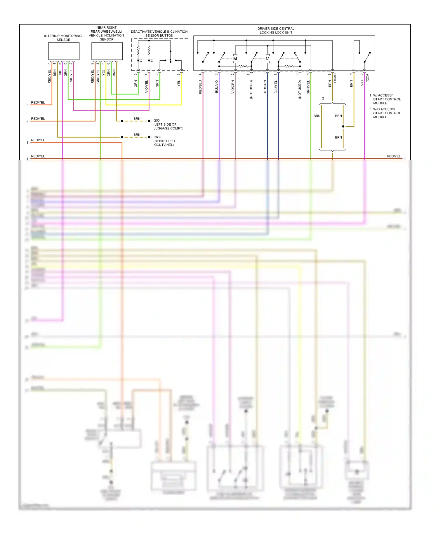 Wiring diagram driver's interior locking button, push button light for Volkswagen Touareg I facelift (2006-2010) (1 of 2)