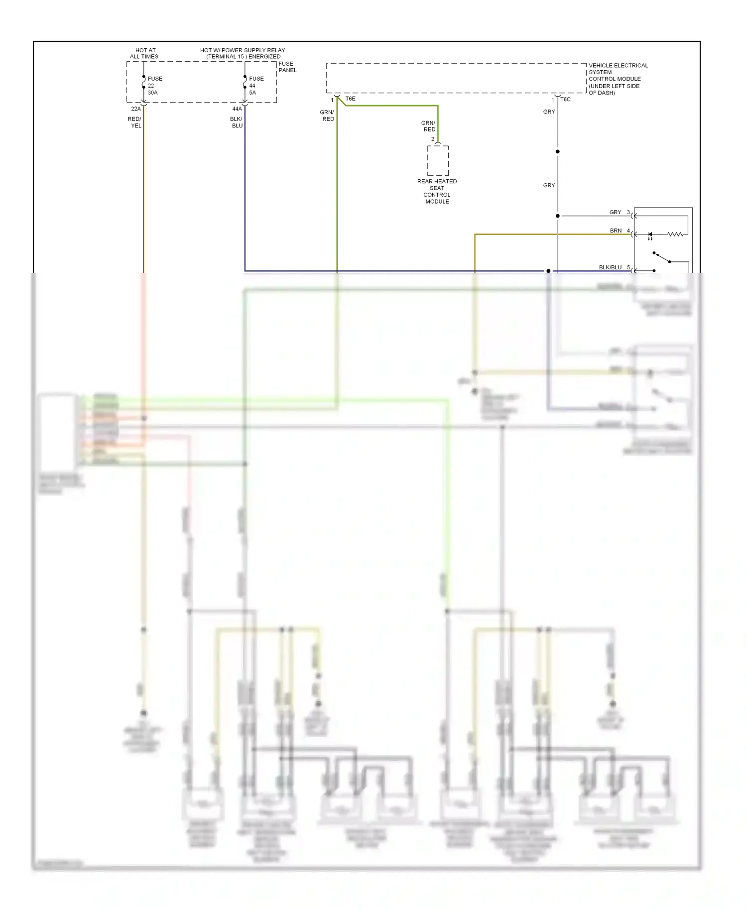 Wiring diagram front passenger's backrest heating element for Volkswagen Touareg I facelift (2006-2010) (2 of 2)