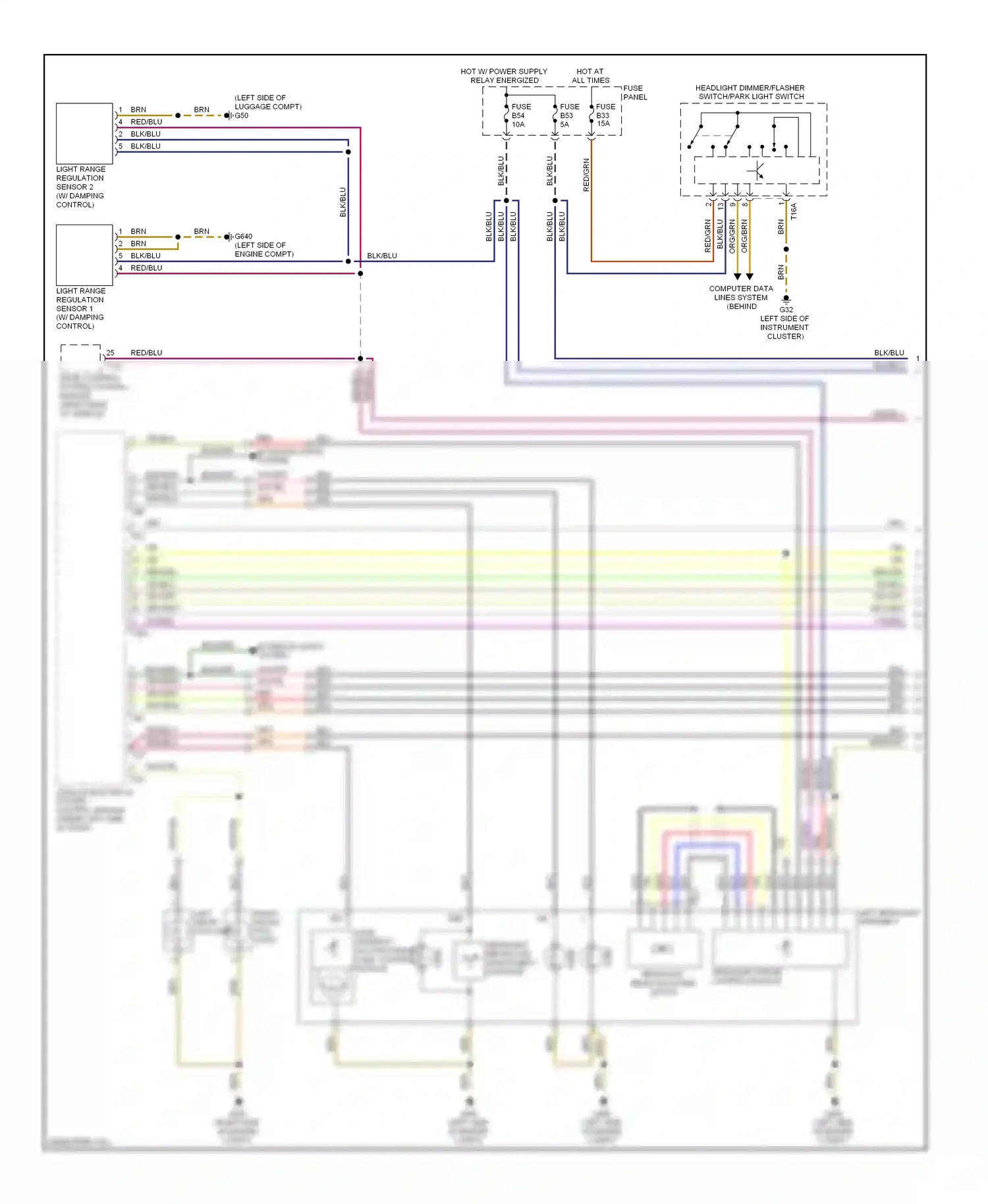 Wiring diagram headlight range control module for Volkswagen Touareg I facelift (2006-2010) (1 of 2)