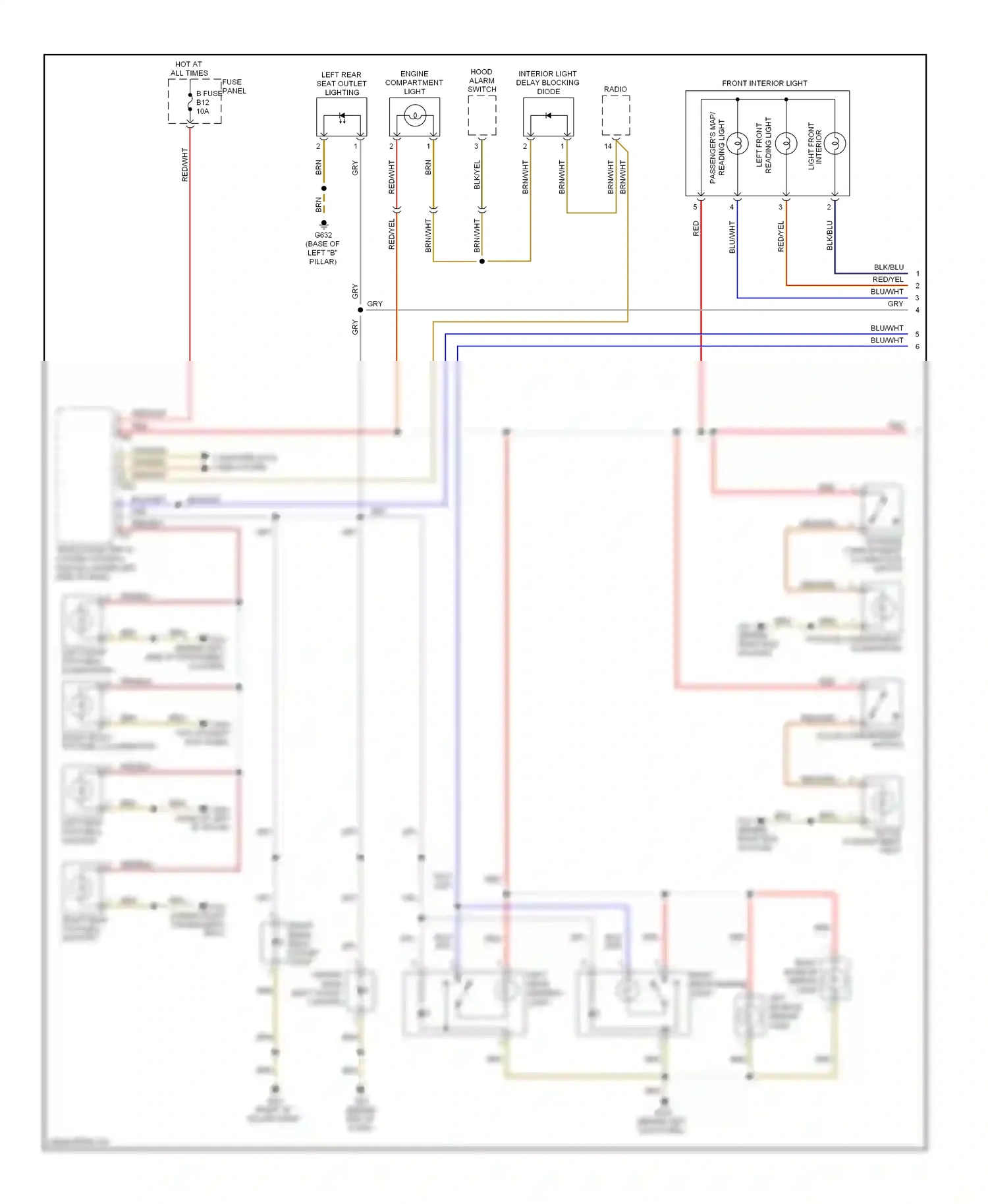 Wiring diagram interior light delay blocking diode for Volkswagen Touareg I facelift (2006-2010) (1 of 1)