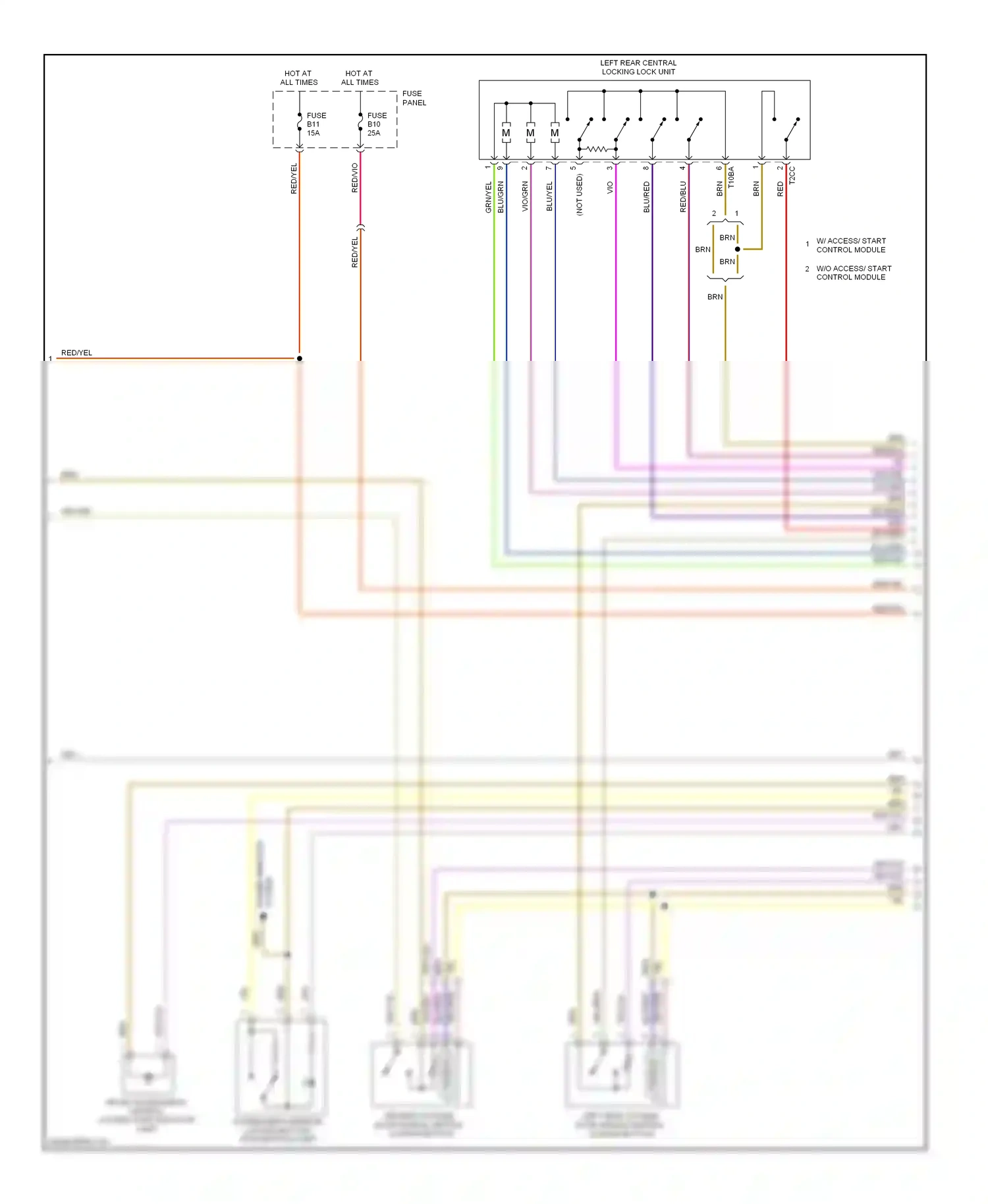 Wiring diagram passenger's interior locking button, push button light for Volkswagen Touareg I facelift (2006-2010) (1 of 2)