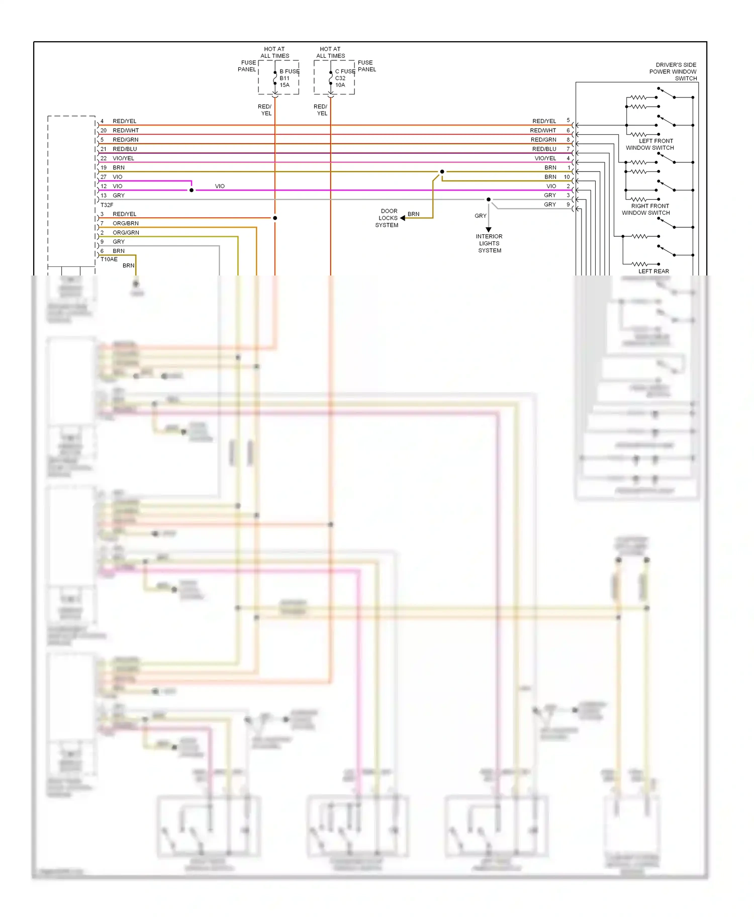 Wiring diagram left front window switch for Volkswagen Touareg I (2002-2006) (1 of 1)