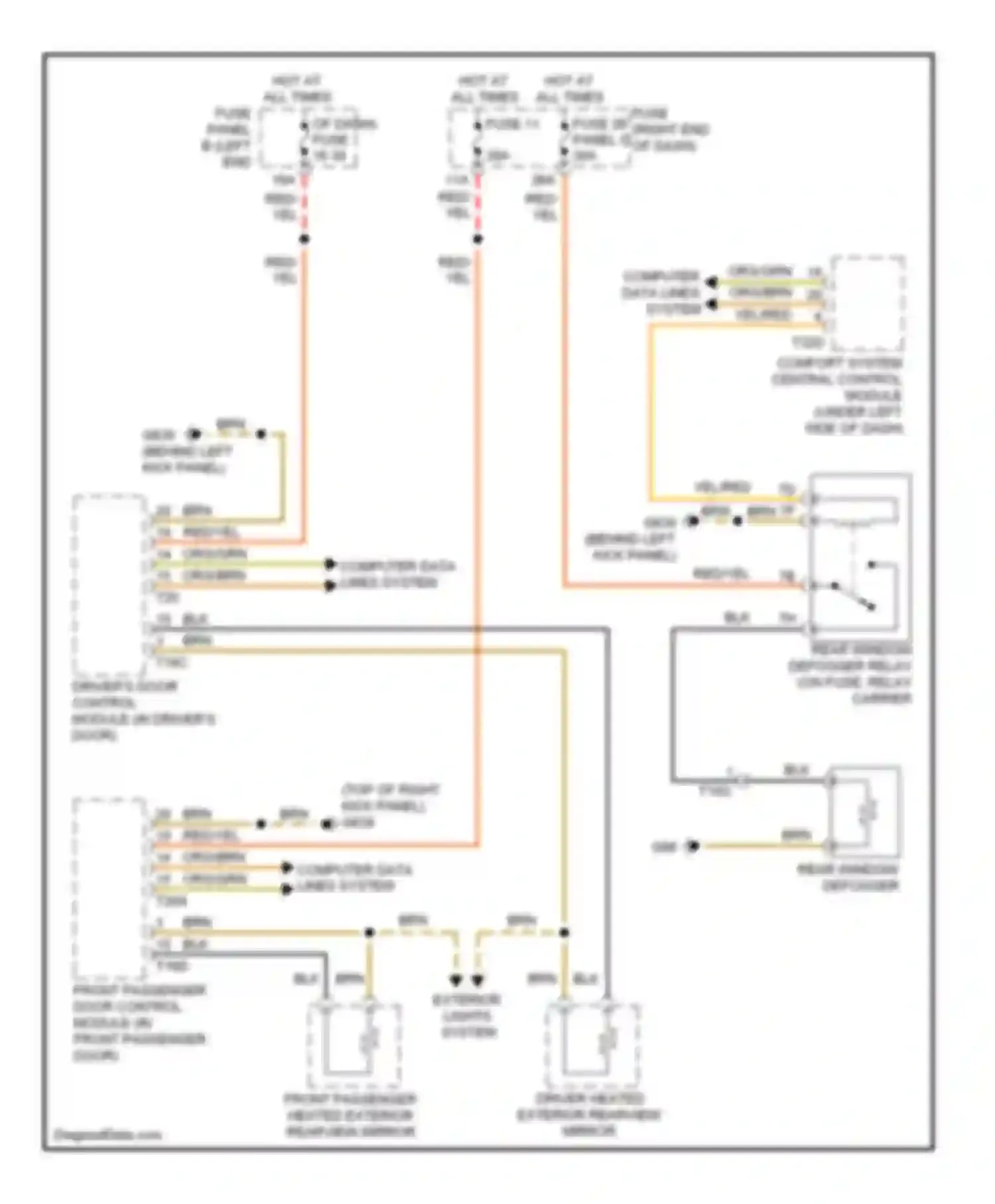 Touareg Volkswagen II (2010-2014): Rear defogger & heated mirrors circuit