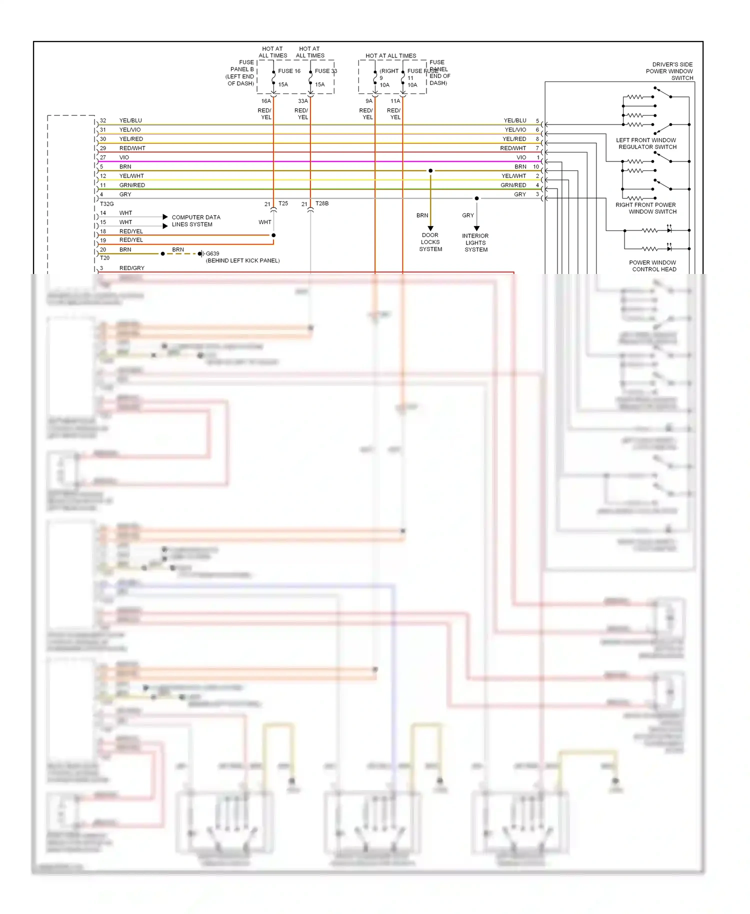 Wiring diagram left front window regulator switch for Volkswagen Touareg II (2010-2014) (1 of 1)