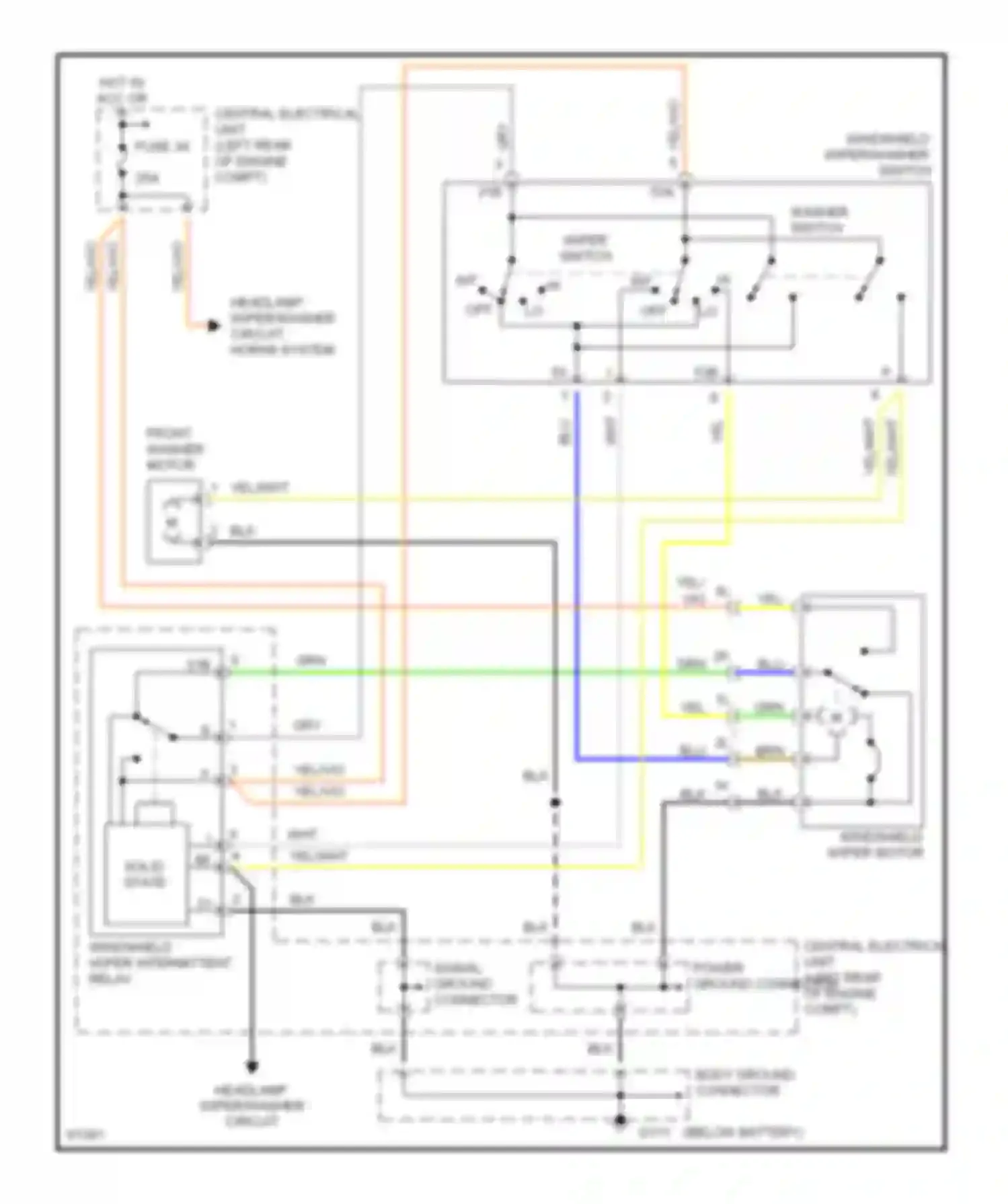 850 Volvo I (1991-1997): Front wiper/washer circuit, early production