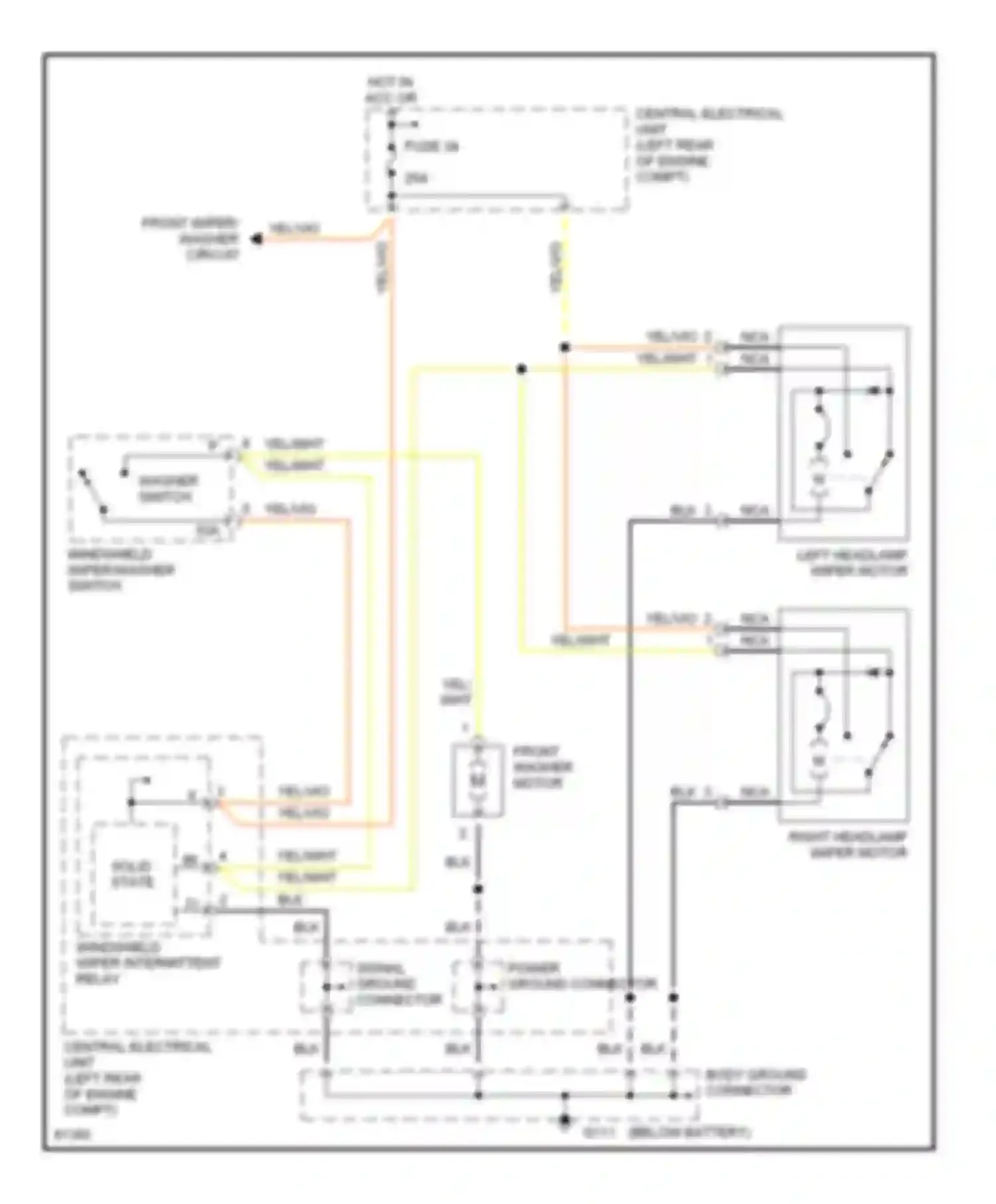 850 Volvo I (1991-1997): Headlamp wiper/washer circuit, early production
