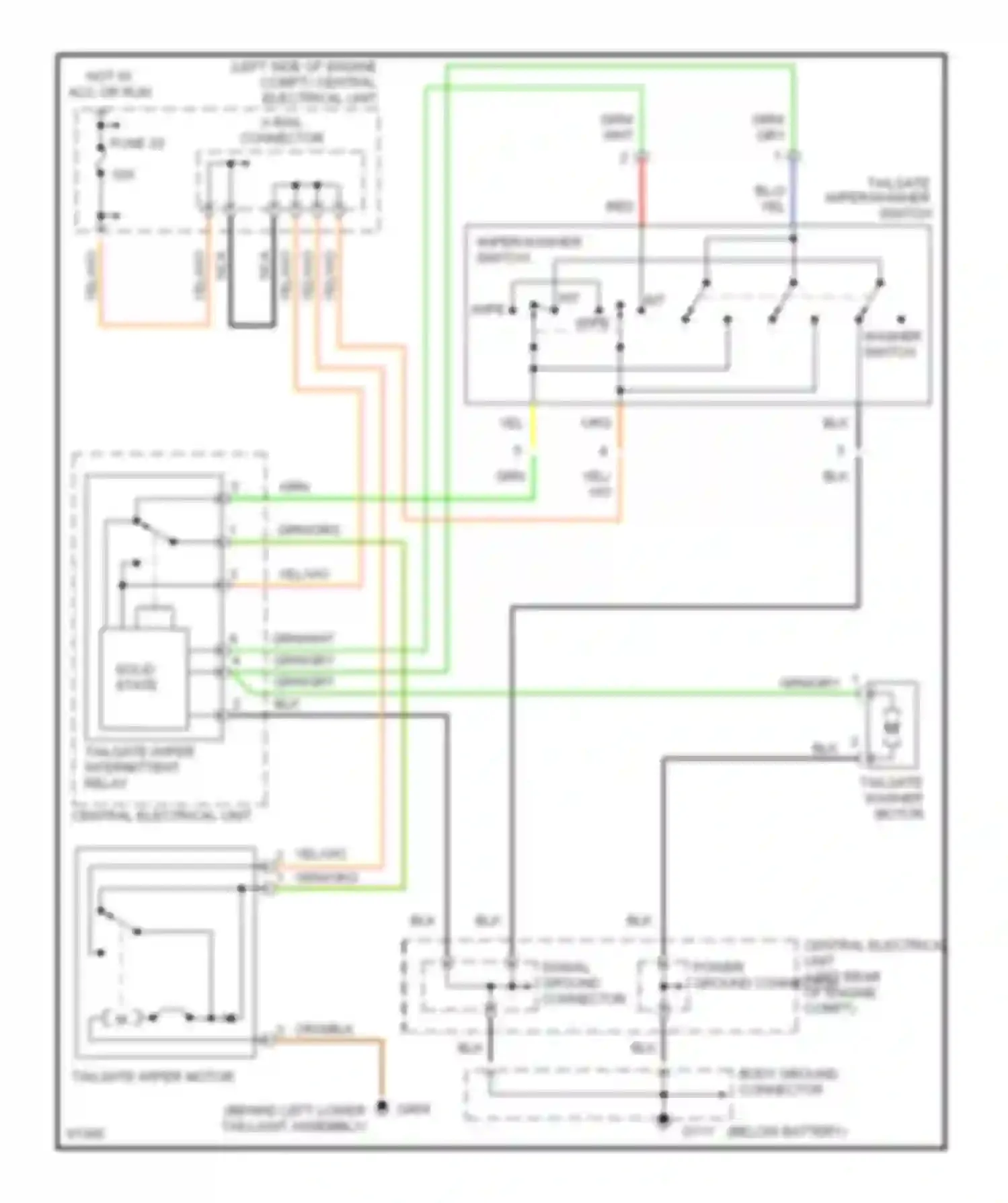 850 Volvo I (1991-1997): Rear wiper/washer circuit, early production