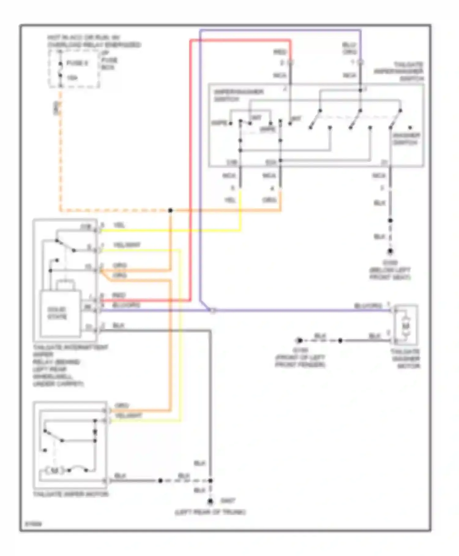 Wiring diagram hot in acc or run, w/  overload relay energized for Volvo 960 I facelift (1994-1997) (5 of 5)