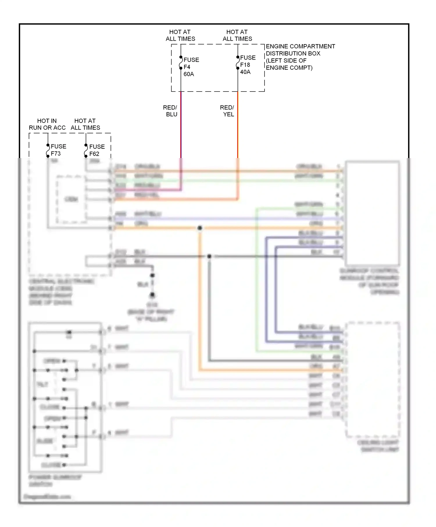 Volvo C30 I facelift (2010-2013) ceiling light switch unit wiring diagram  (3 of 5)