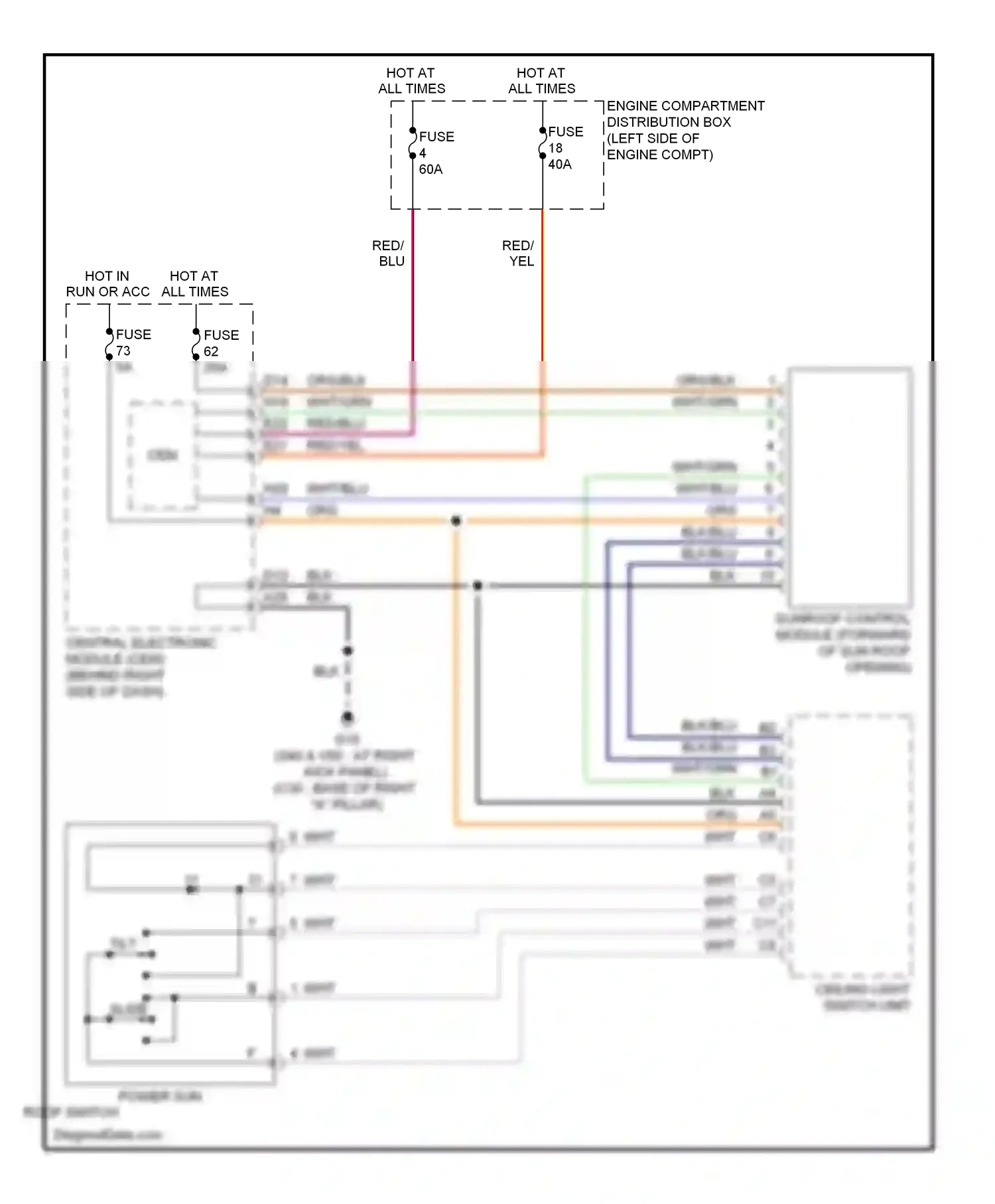Volvo C30 I (2006-2010) ceiling light switch unit wiring diagram  (4 of 6)