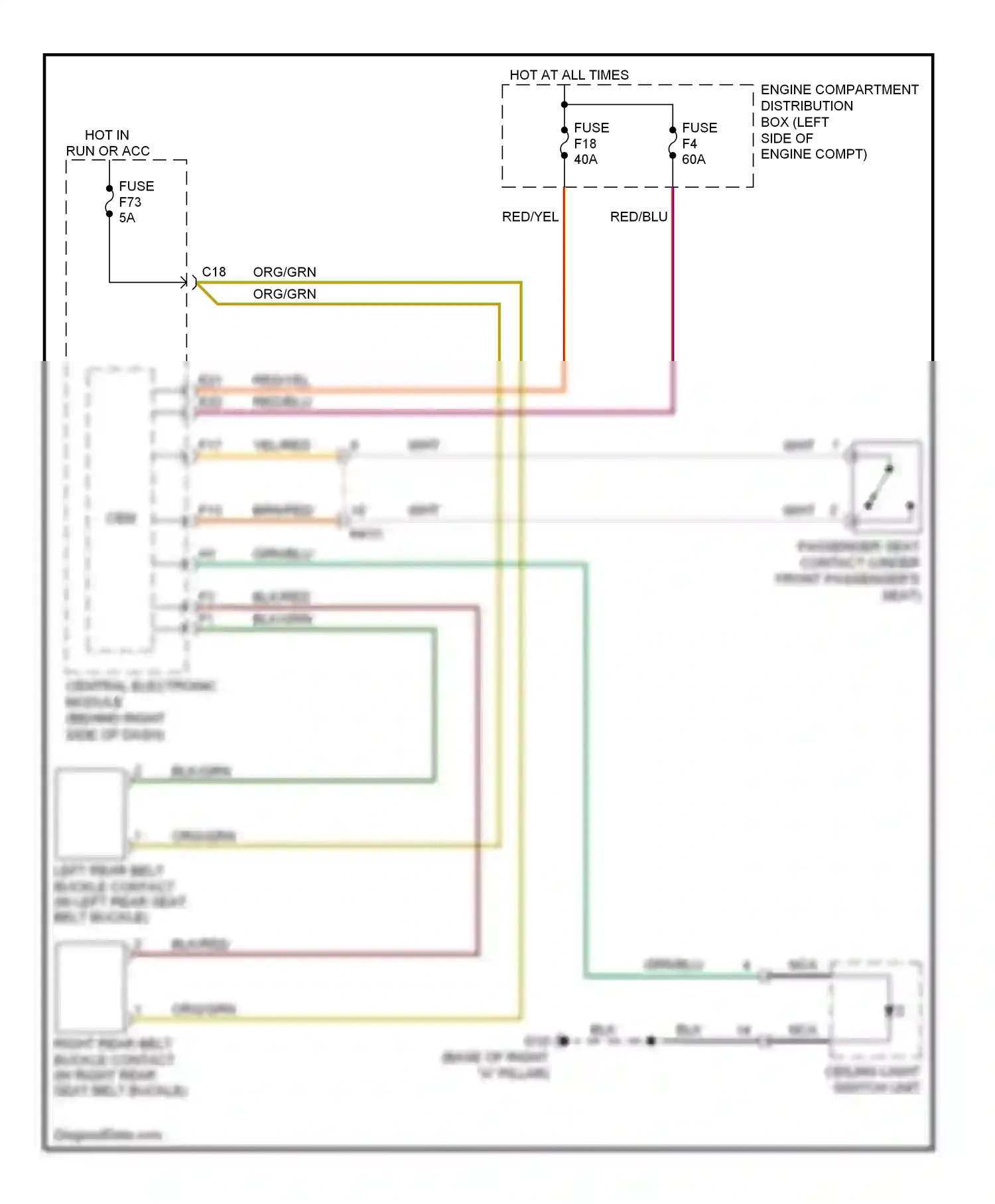 Volvo C70 II facelift (2009-2013) ceiling light switch unit wiring diagram  (4 of 4)