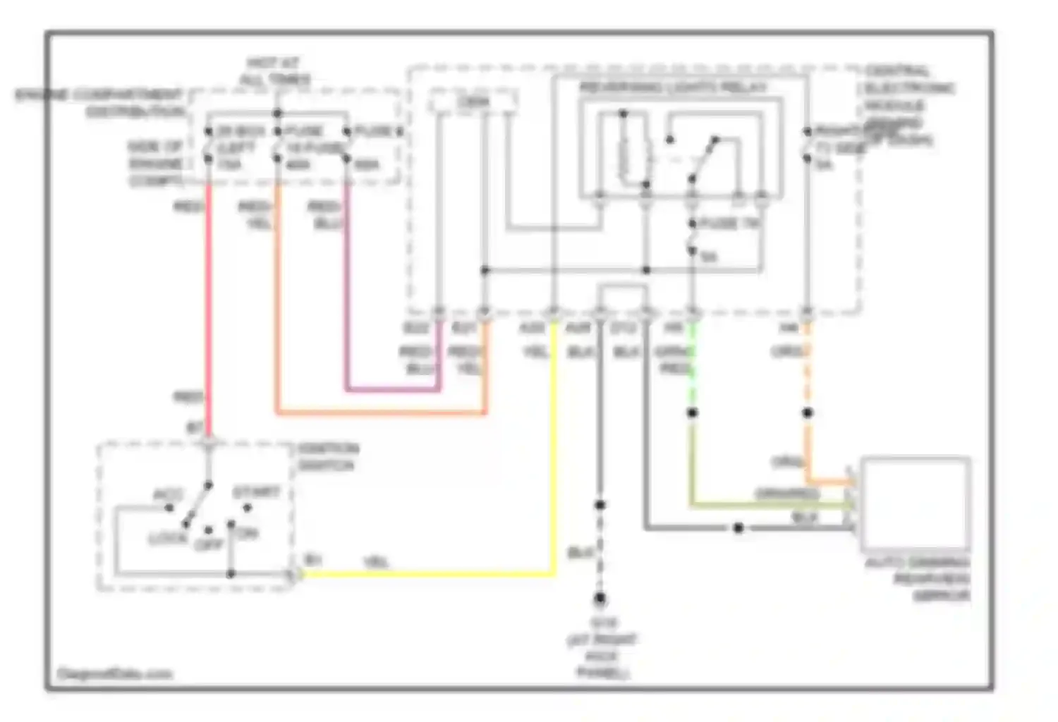 C70 Volvo II (2005-2009): Auto dimming rear view mirror circuit