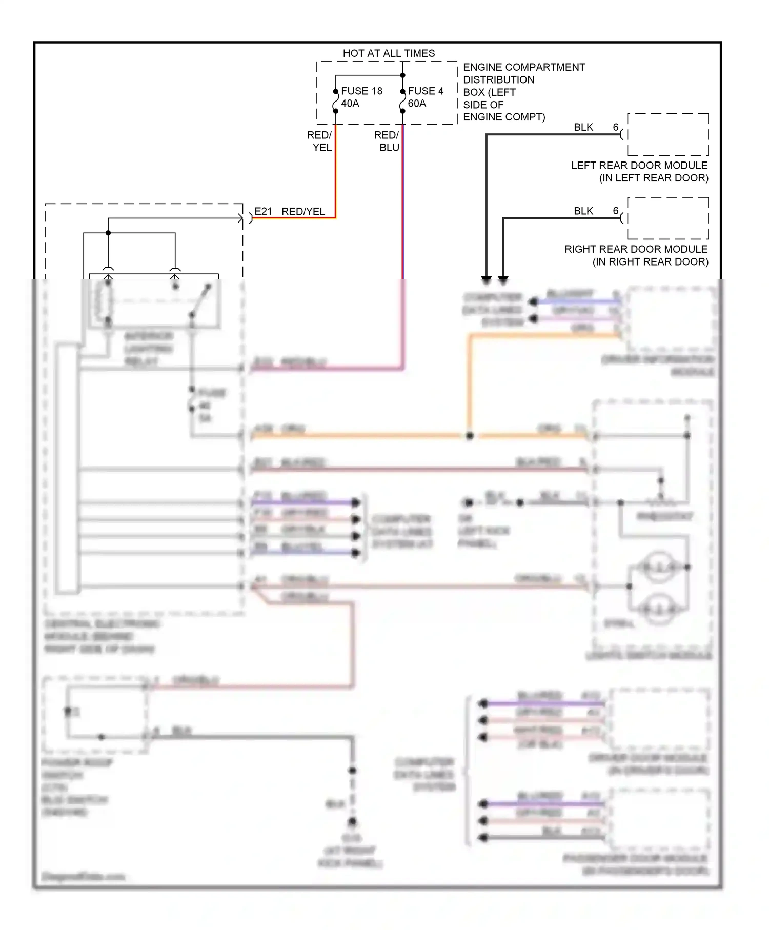 Volvo C70 II (2005-2009) computer data lines system (at left kick panel) wiring diagram  (1 of 1)