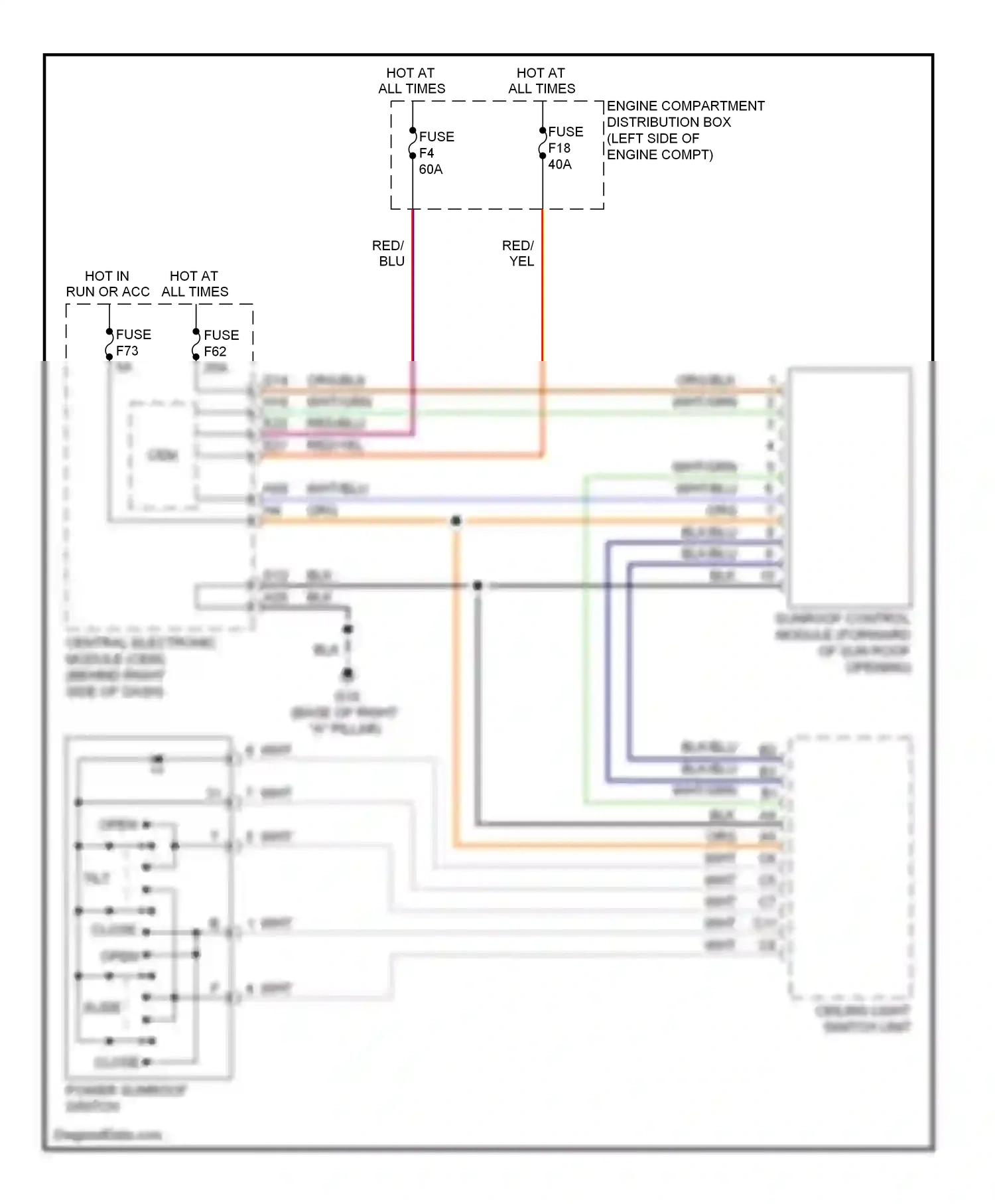 Volvo S40 II facelift (2007-2012) ceiling light switch unit wiring diagram  (3 of 5)