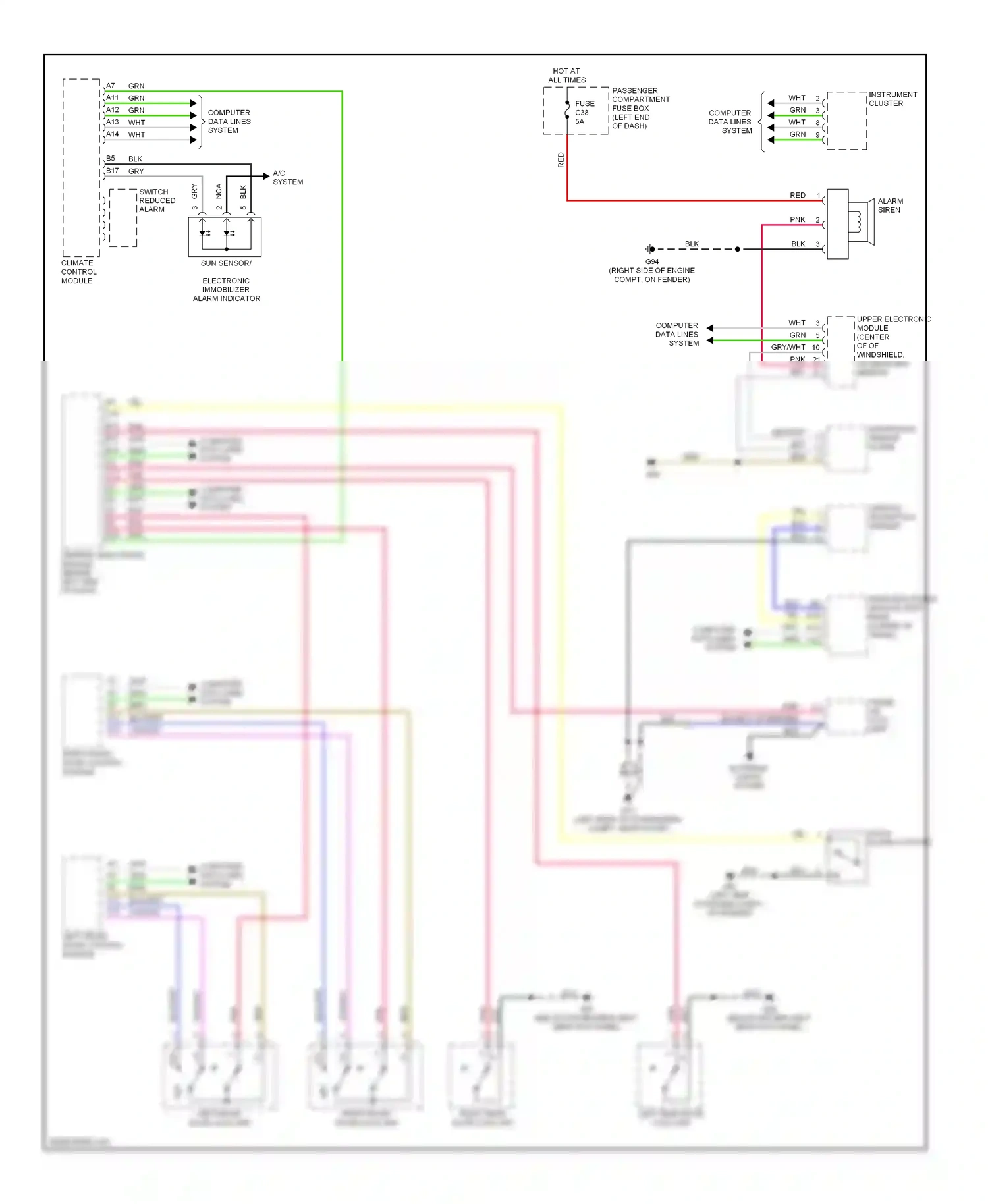 Wiring diagram sun sensor/ electronic immobilizer alarm indicator for Volvo S60 I (2000-2004) (1 of 1)