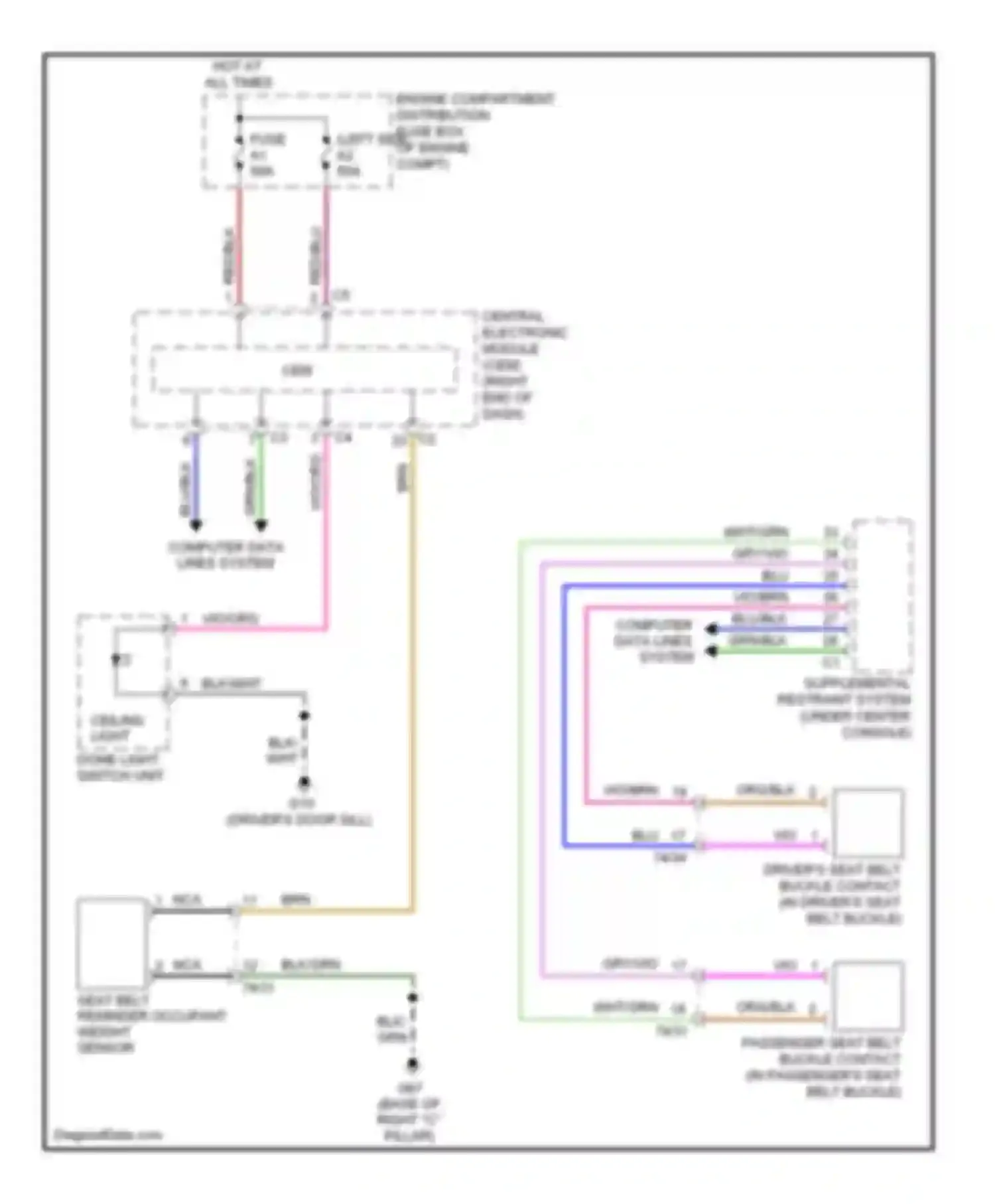 S60 Volvo II (2010-2013): Seat belt warning circuit