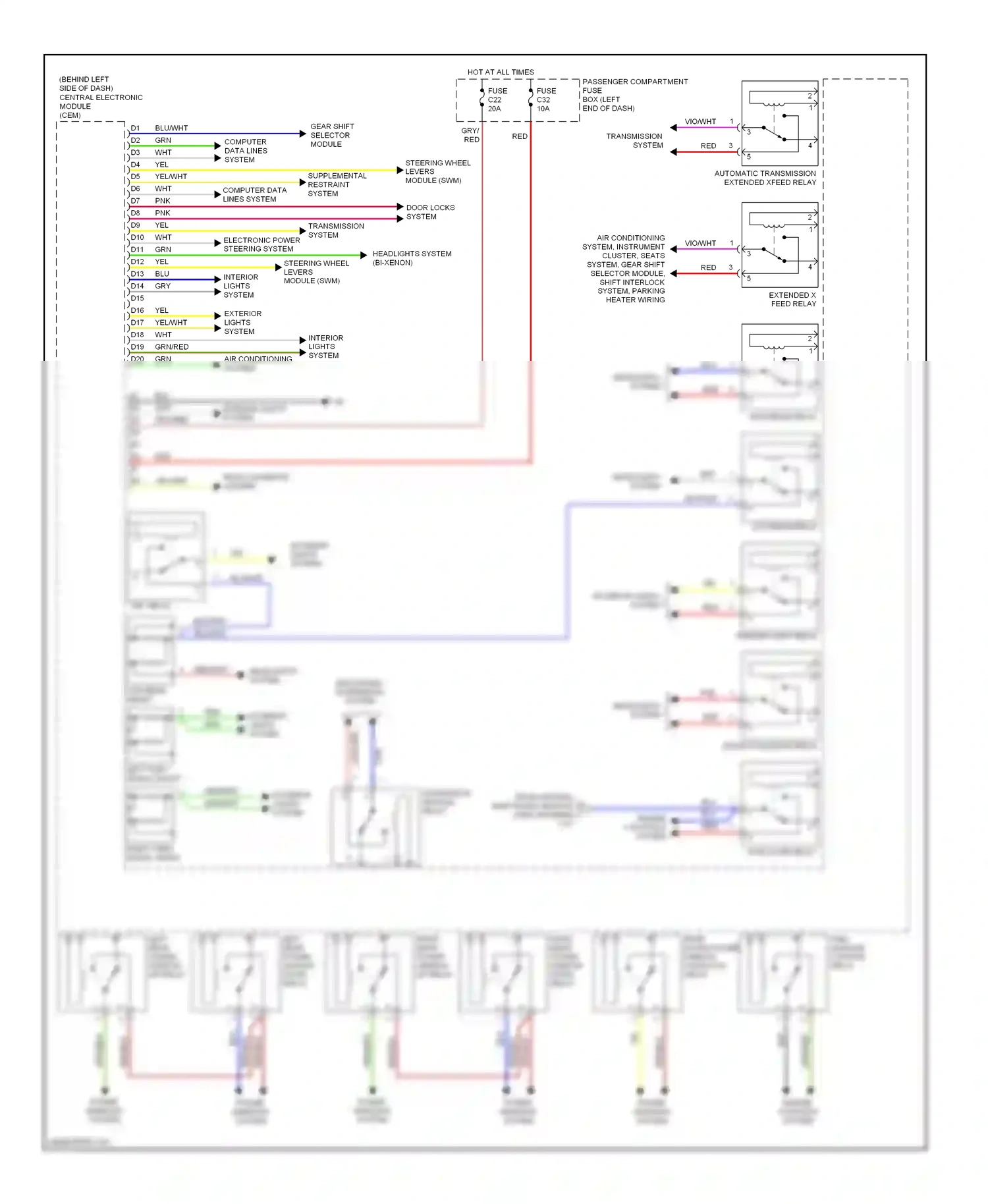 Volvo S80 I facelift (2003-2006) gear shift selector module wiring diagram  (1 of 1)