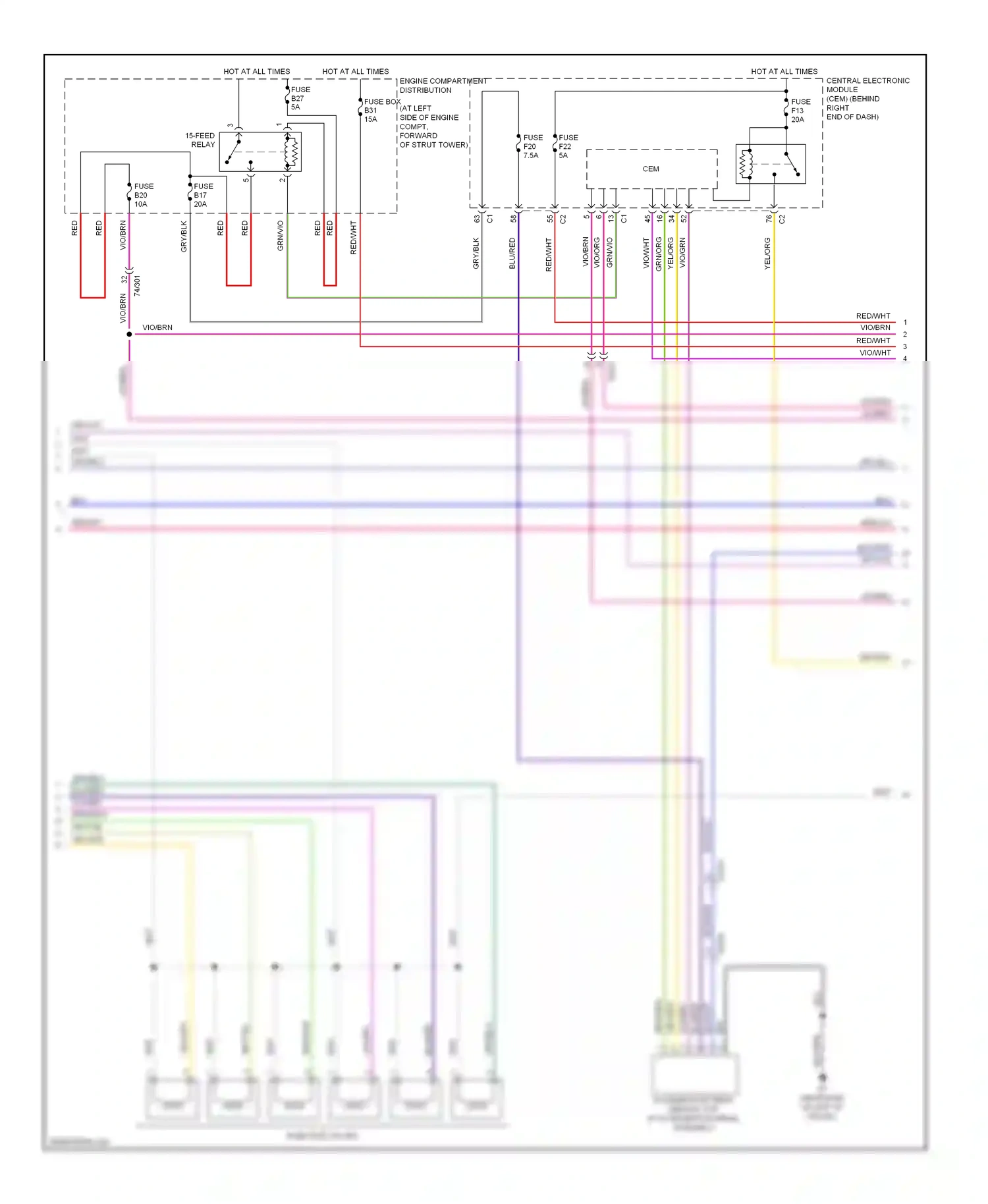 Volvo S80 II facelift 2 (2013-2016) engine compartment distribution wiring diagram  (2 of 3)