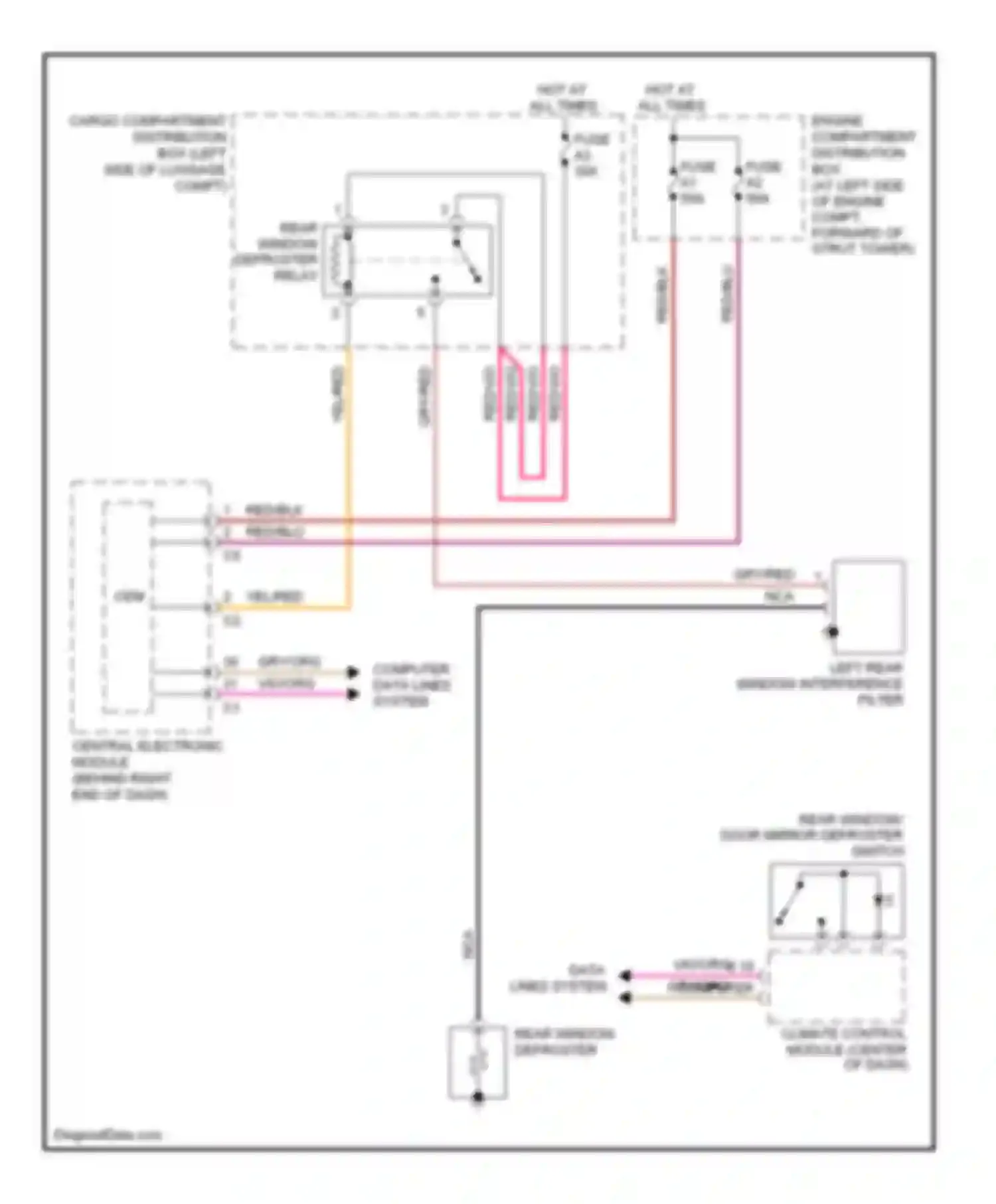 S80 Volvo II facelift (2009-2013): Rear defogger circuit