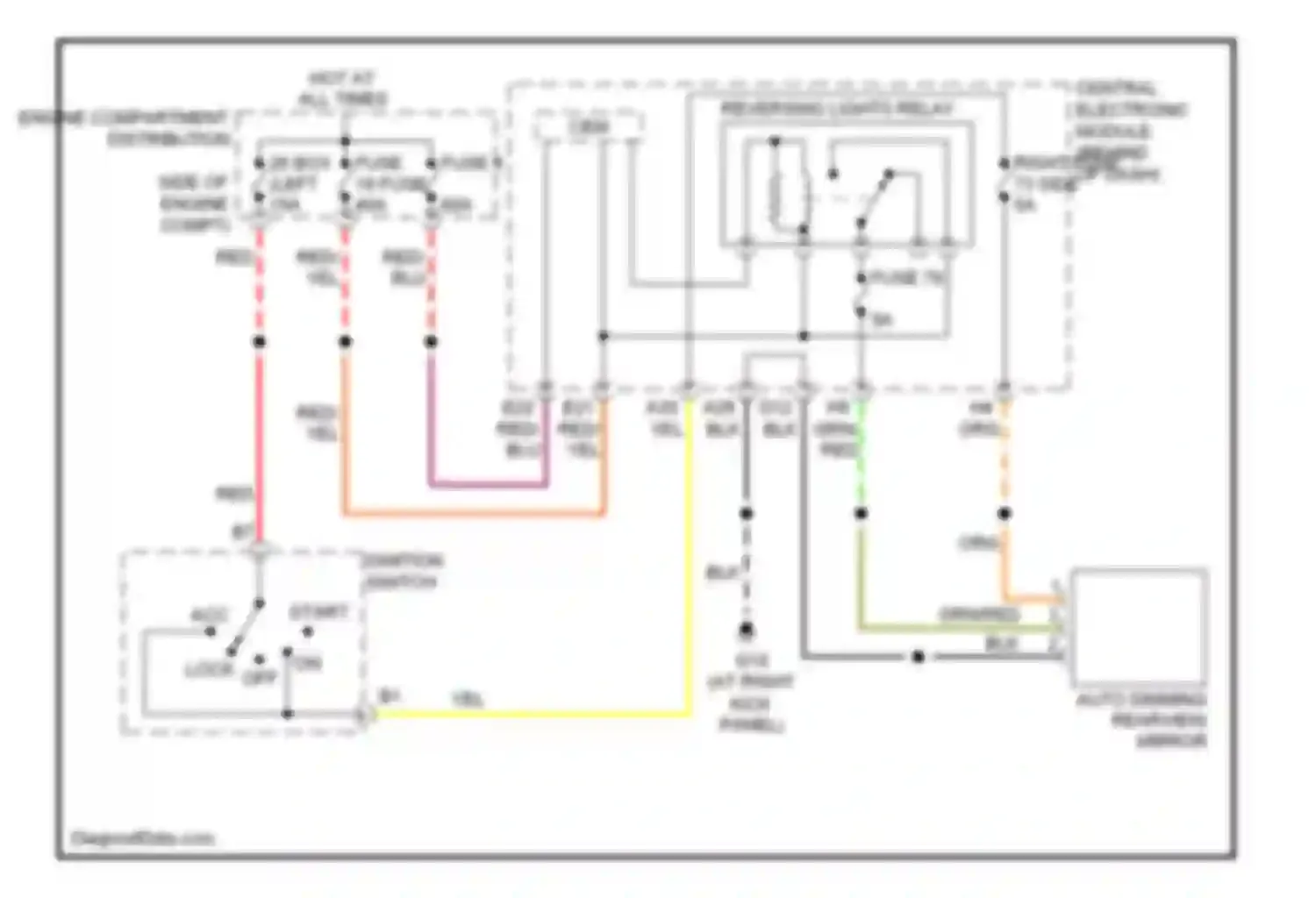 V50 Volvo I (2004-2007): Auto dimming rear view mirror circuit
