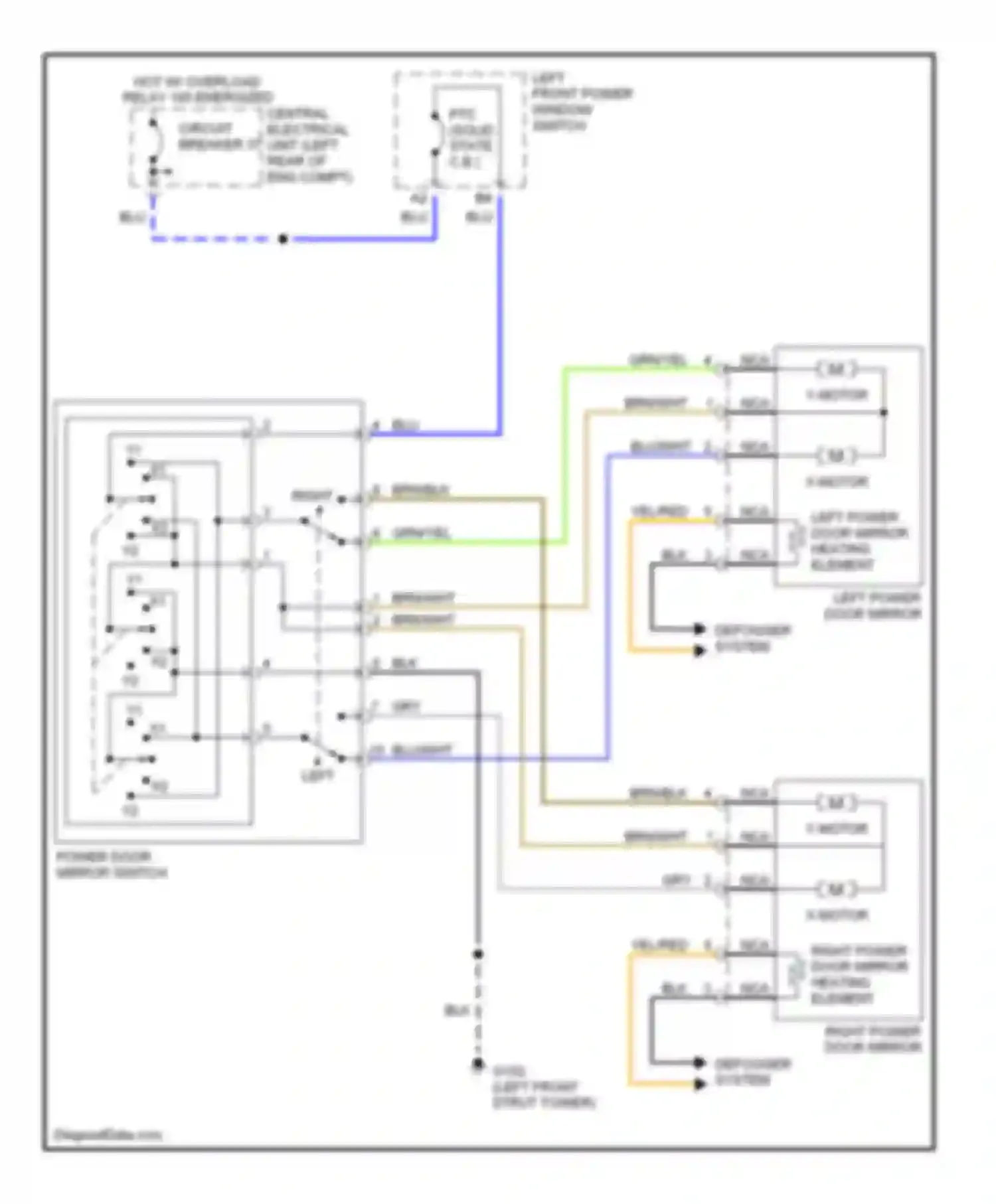 V70 Volvo I (1997-2000): Power mirror circuit