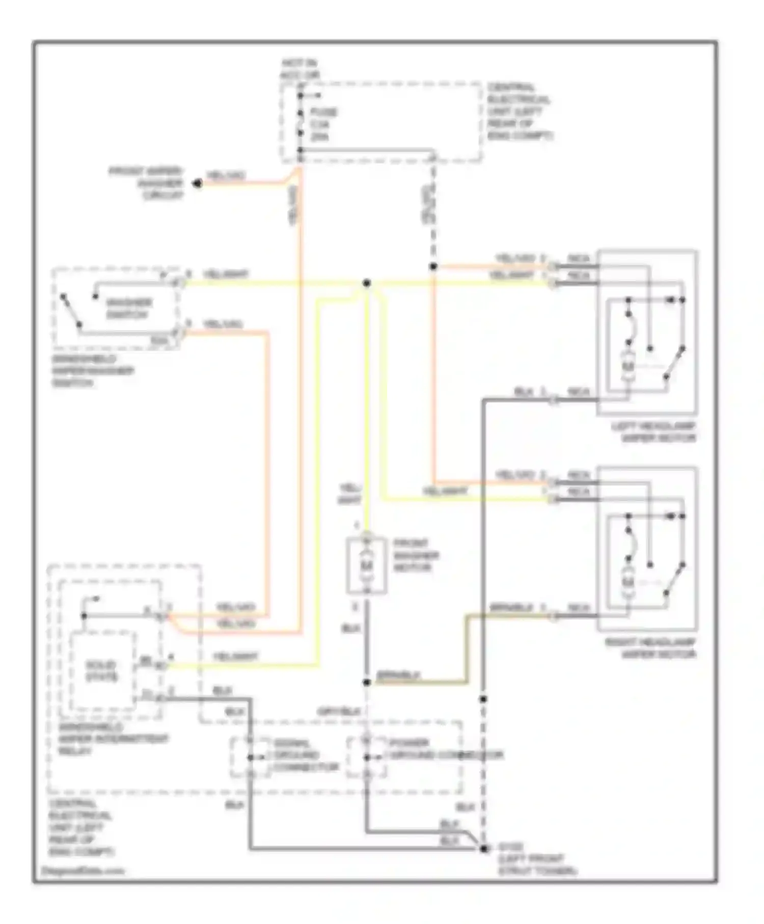 V70 Volvo I (1997-2000): Headlamp wiper/washer circuit