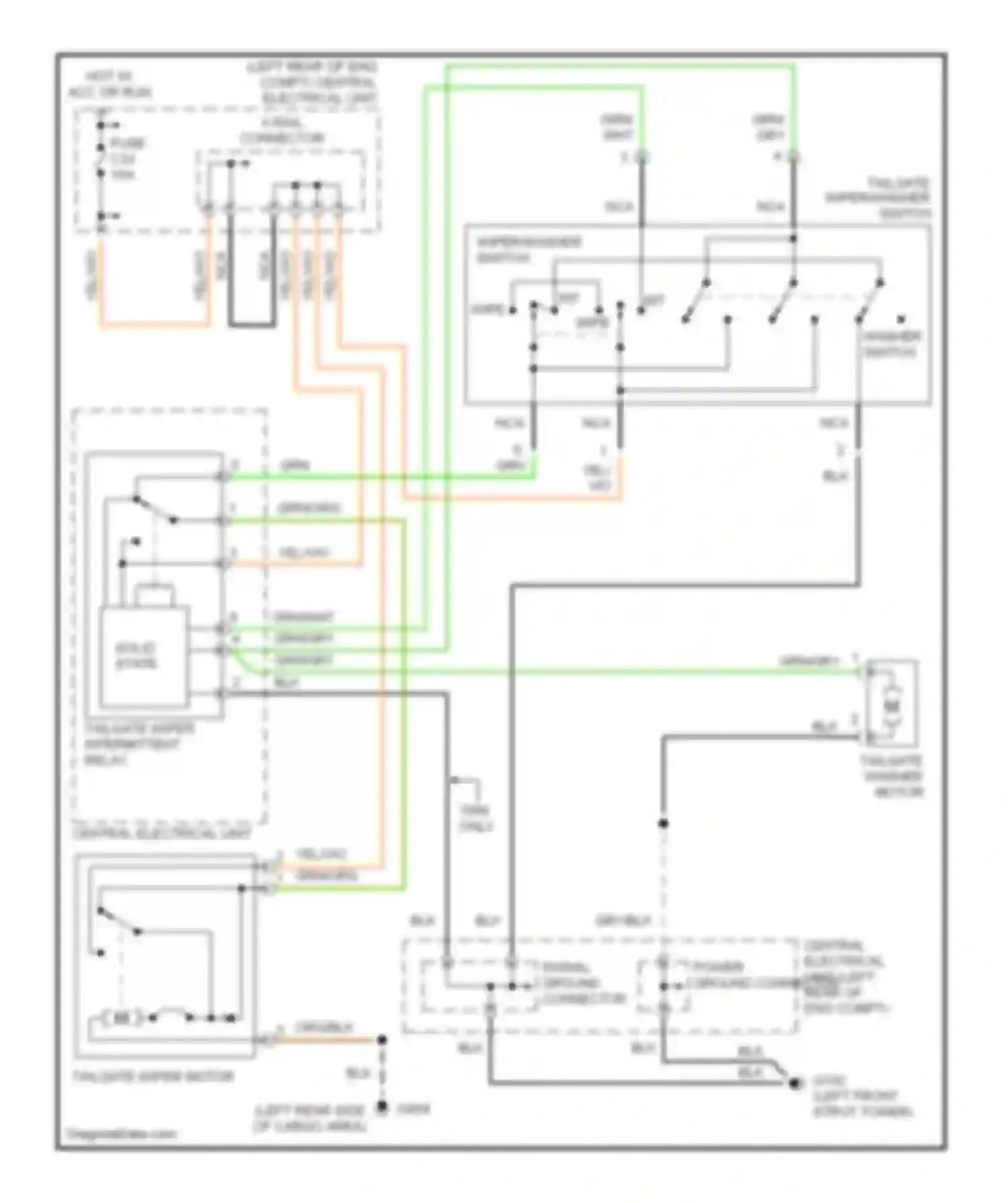 Wiring diagram tailgate wiper motor for Volvo V70 I (1997-2000) (2 of 2)