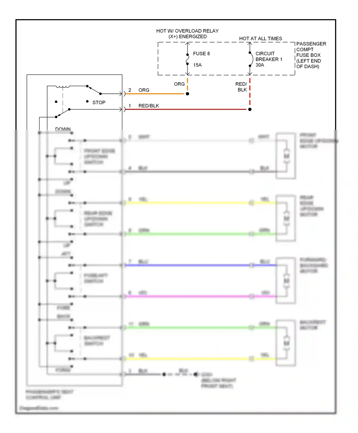 Volvo V90 I (1997-2000) backrest switch wiring diagram  (2 of 2)