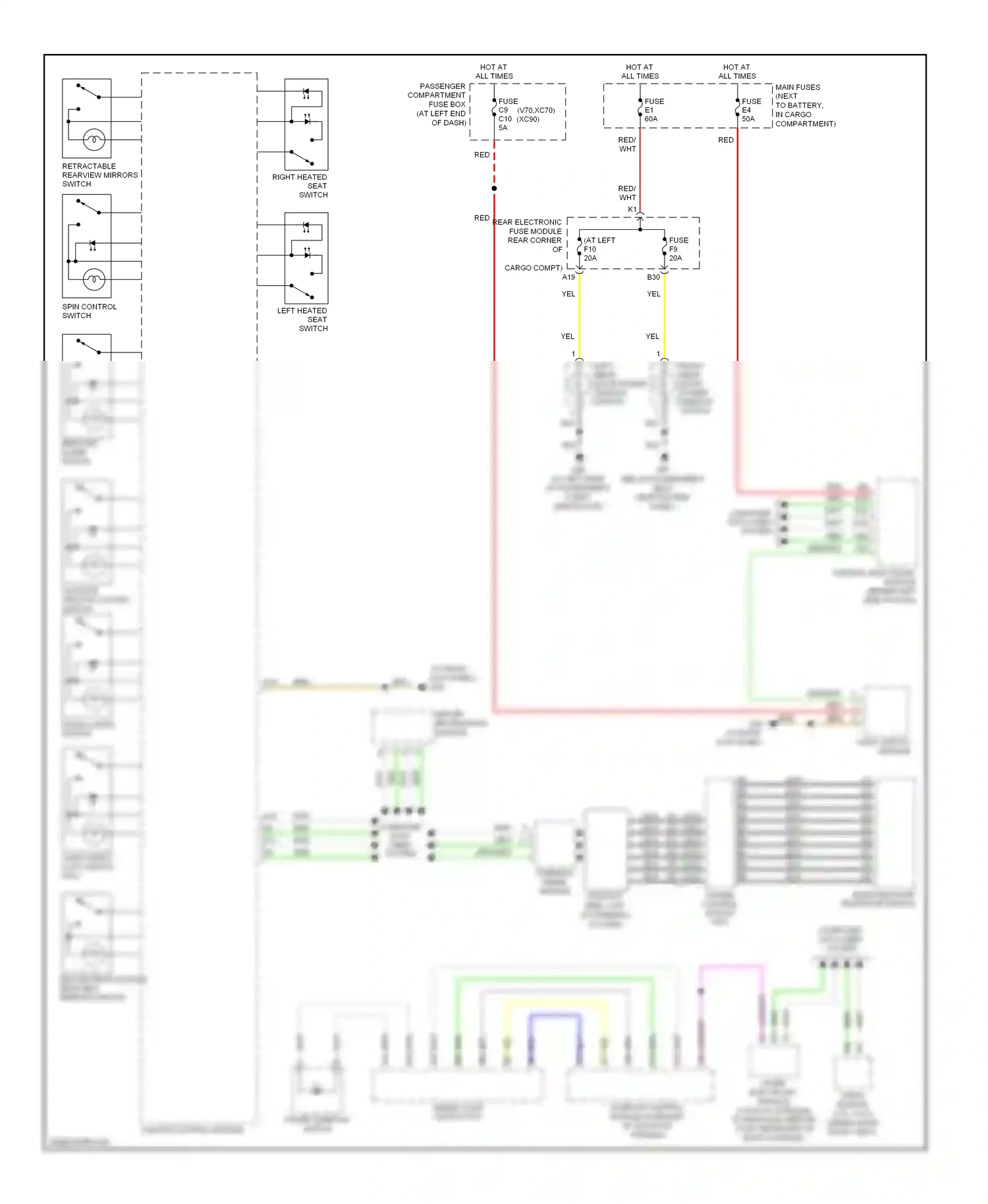 Volvo XC70 I facelift (2004-2007) ceiling light switch unit wiring diagram  (2 of 3)
