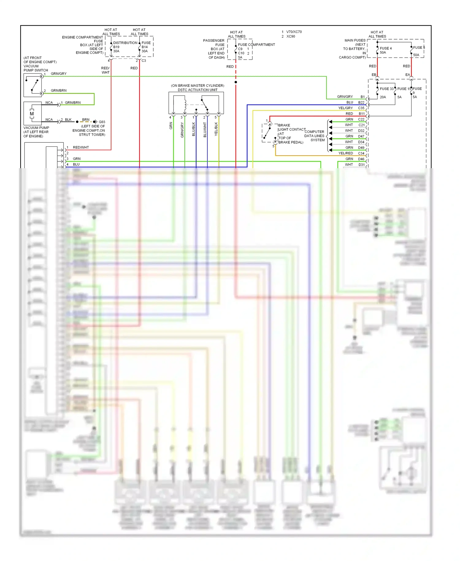 Volvo XC70 I facelift (2004-2007) steering angle sensor module wiring diagram  (1 of 2)