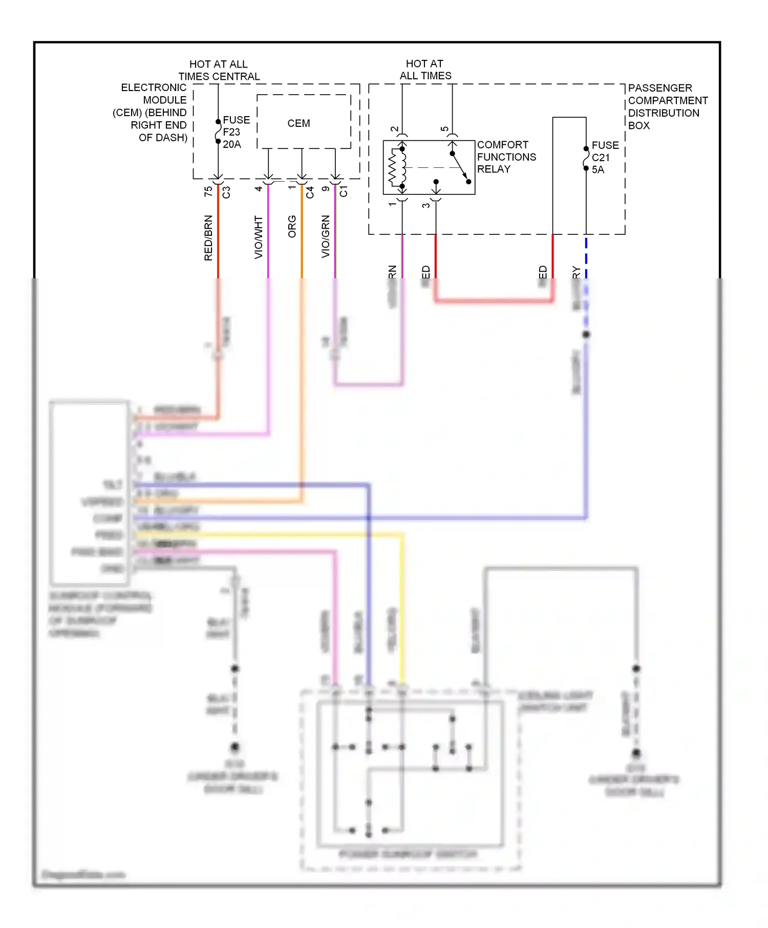 Volvo XC70 II (2007-2013) ceiling light switch unit wiring diagram  (1 of 3)