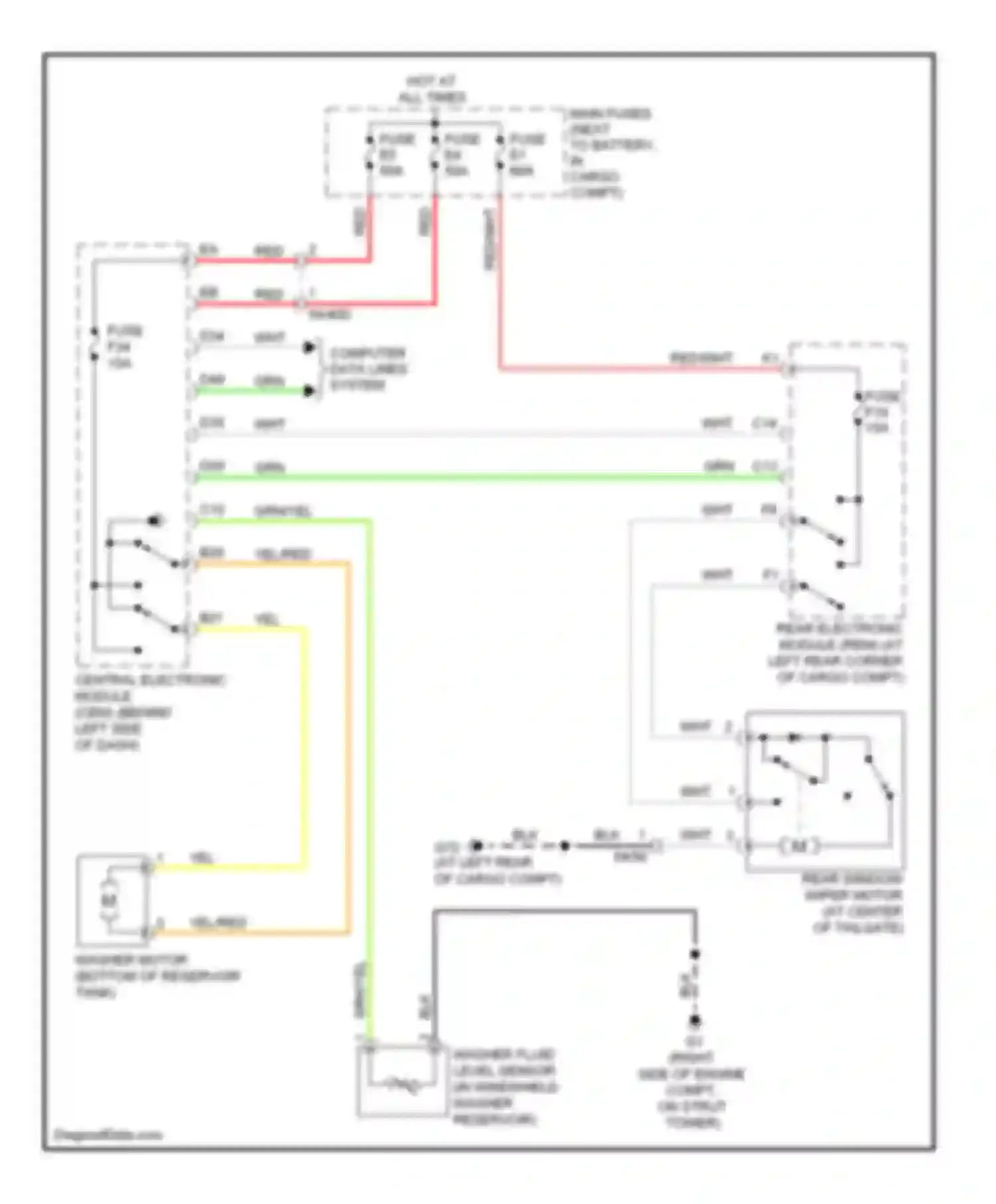 XC90 Volvo I facelift (2006-2014): Rear wiper/washer circuit