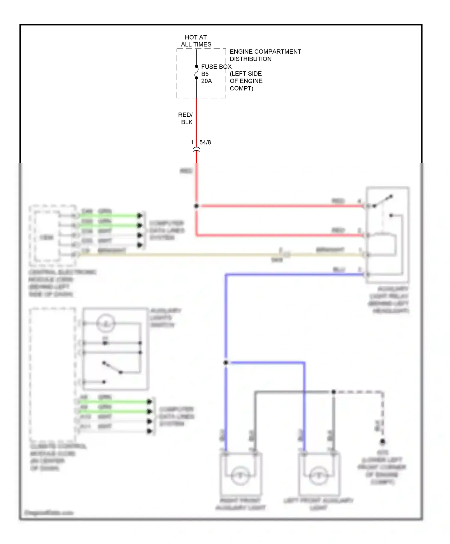 Wiring diagram auxiliary lights switch for Volvo XC90 I facelift (2006-2014) (1 of 2)