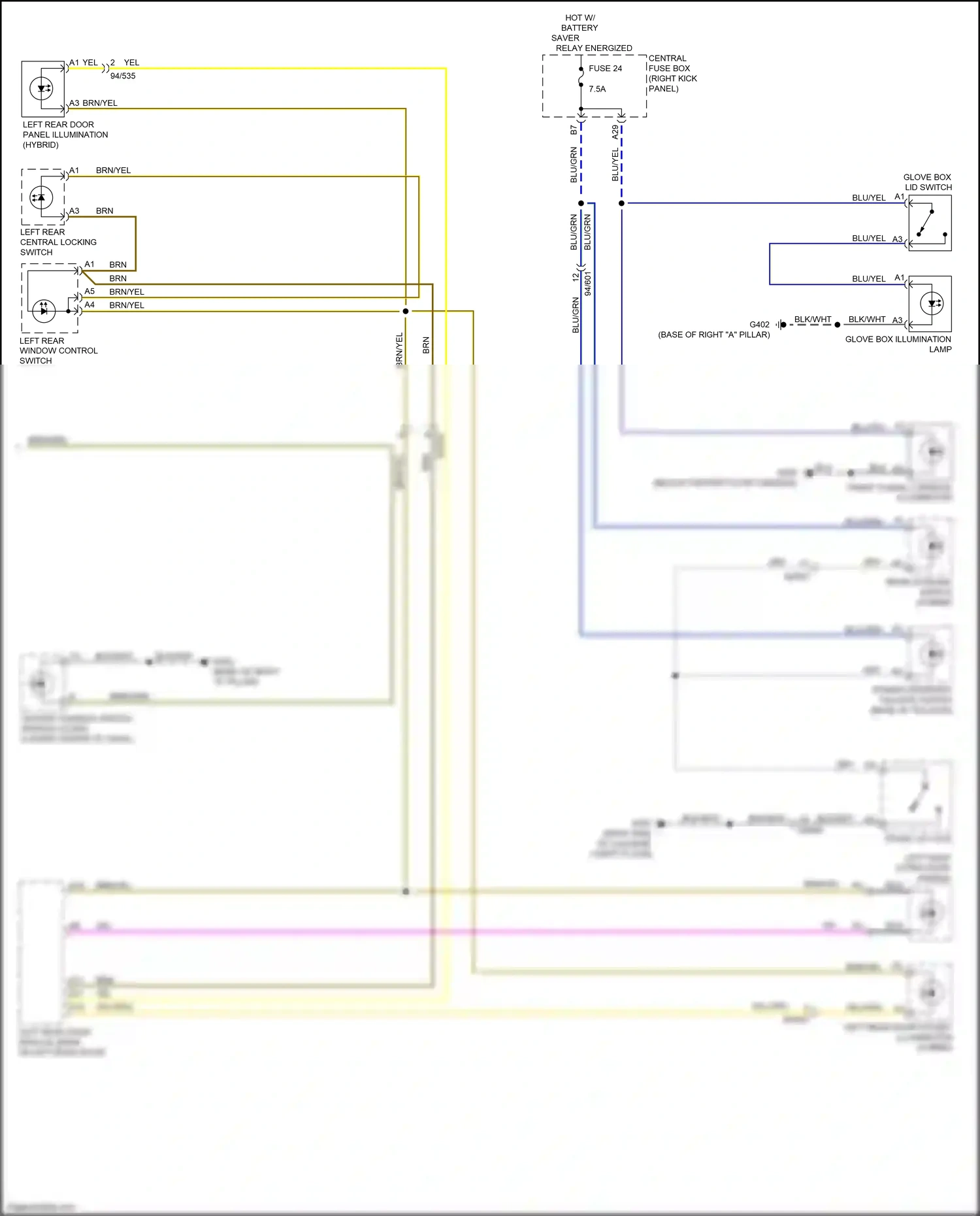 Wiring diagram left rear window control switch for Volvo XC90 II facelift (2019-2024) (1 of 2)